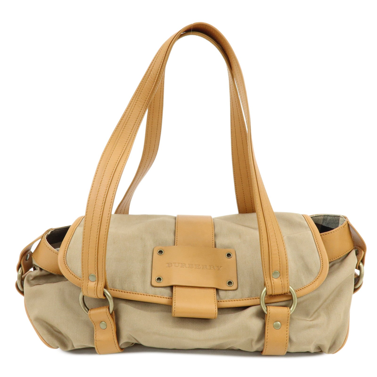 BURBERRY Canvas Leather Shoulder Bag Beige Light Brown