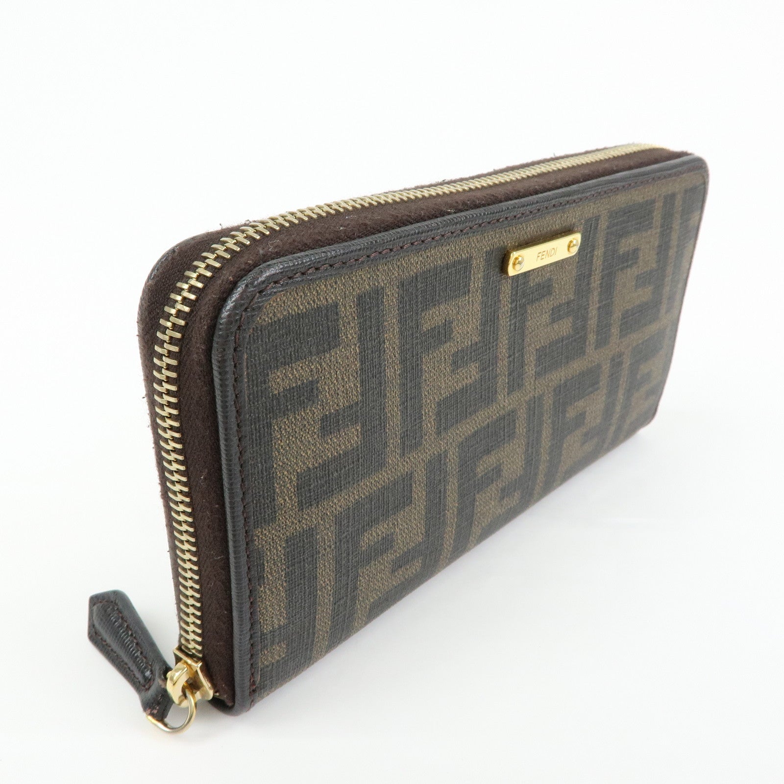 FENDI Zucca PVC Leather Zippy Round Long Wallet Brown 8M0299