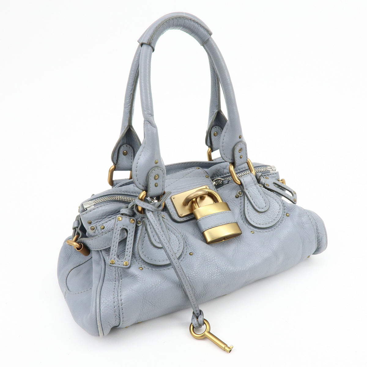 Chloe Paddington Leather Hand Bag Shoulder Bag Boston Bag Gray