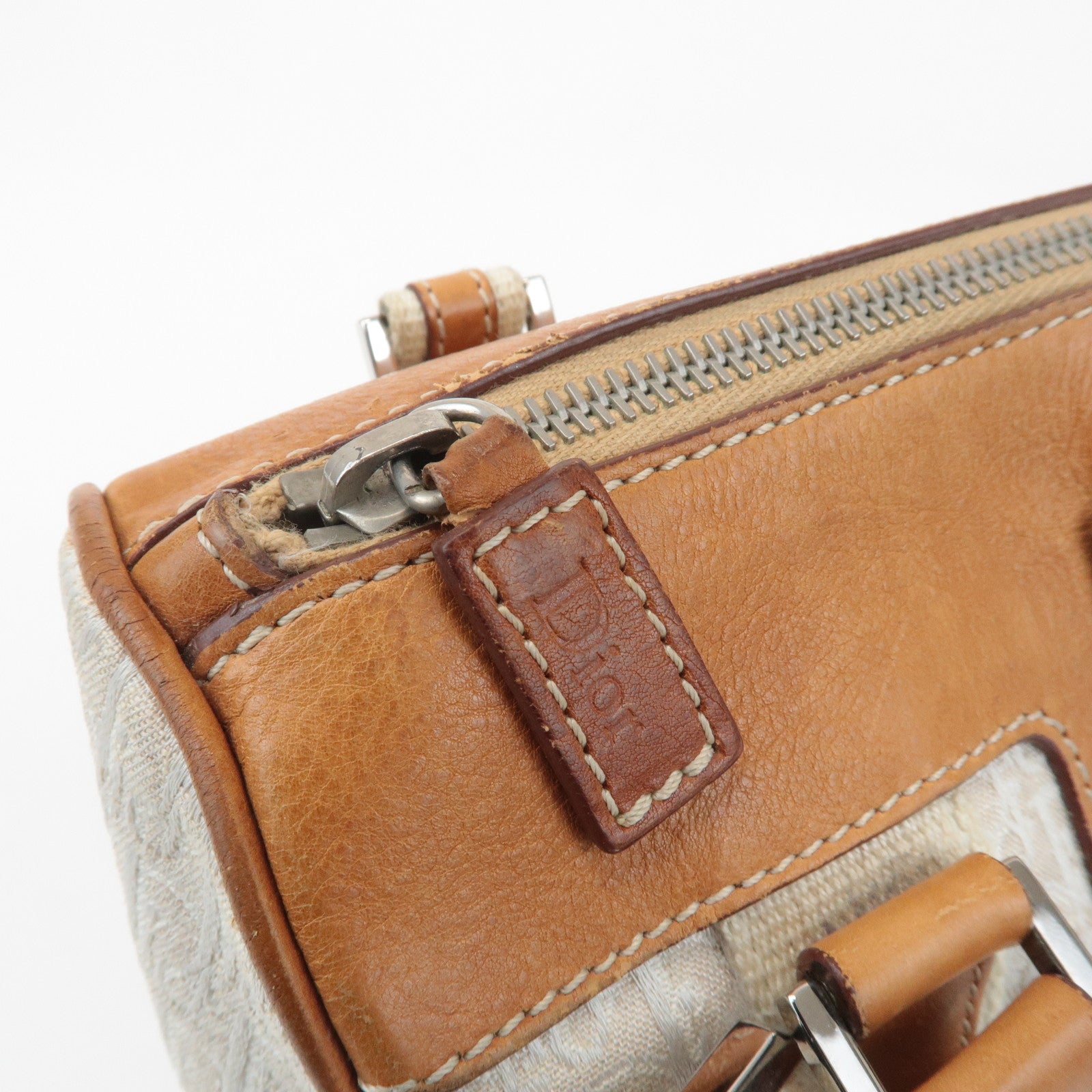 Christian Dior Trotter Canvas Leather Mini Boston Bag White Brown
