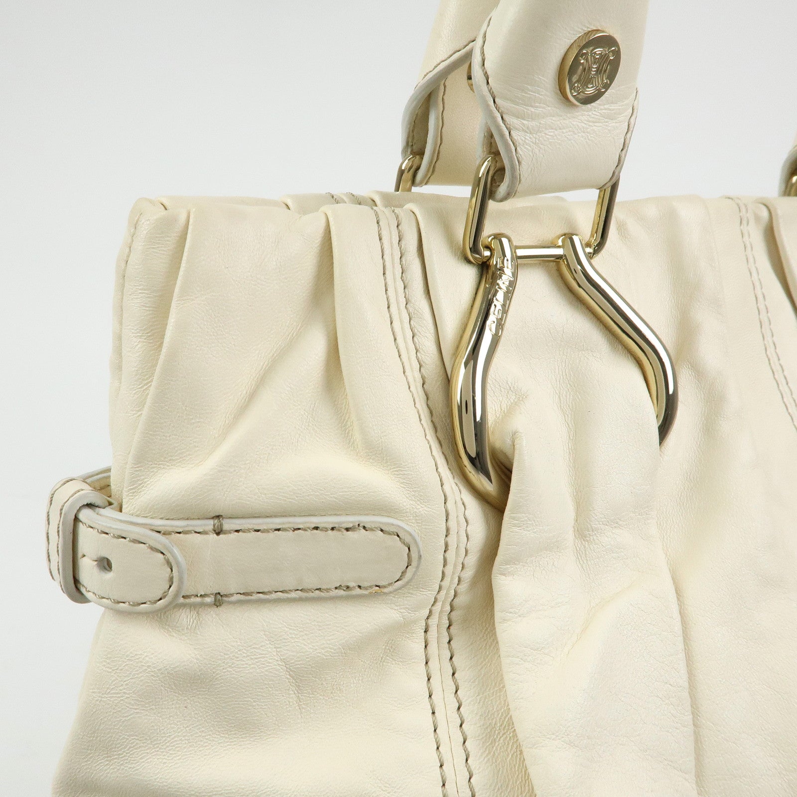 CELINE Leather Pillow Bag Tote Bag Shoulder Bag White