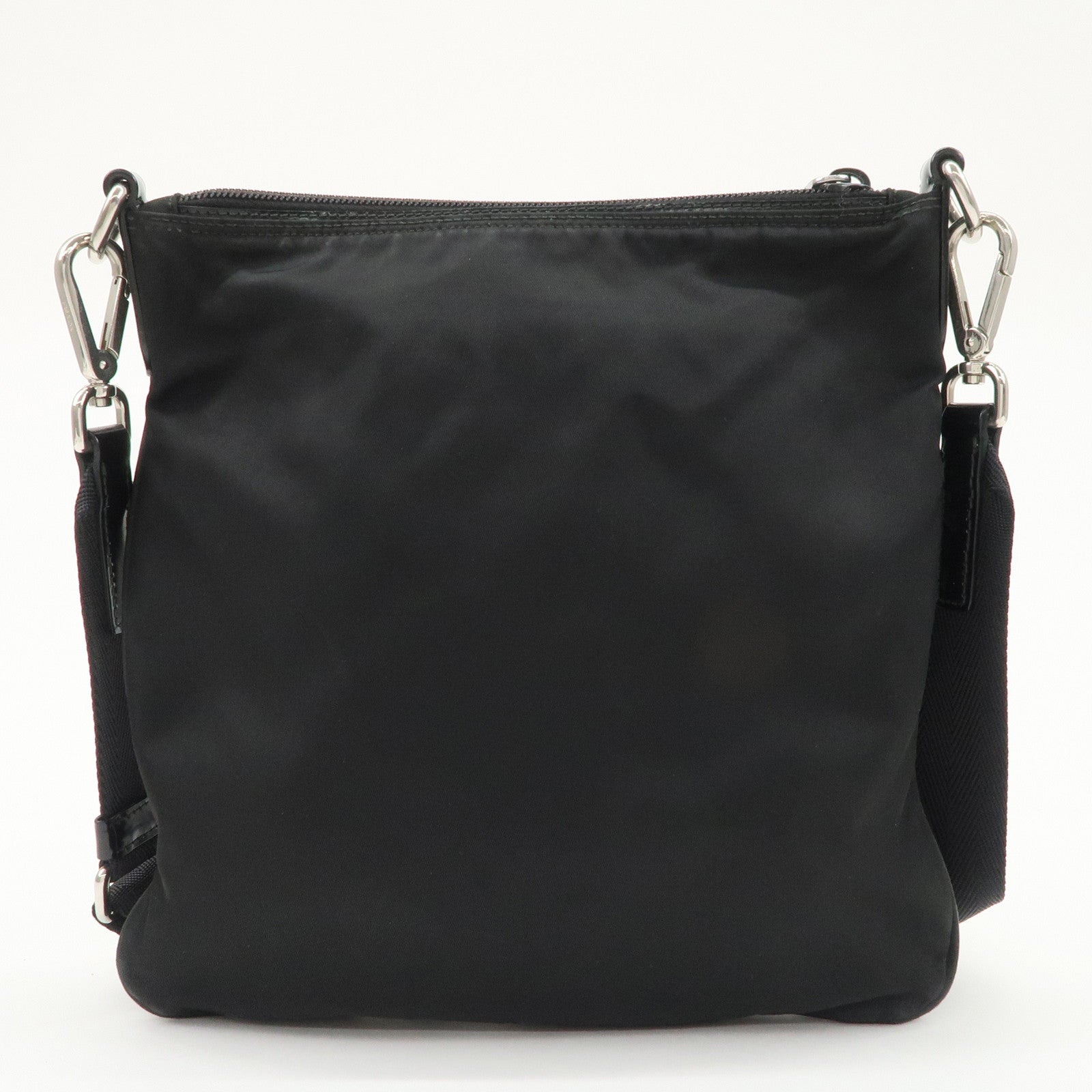 PRADA Triangle Logo Nylon Patent Leather Shoulder Bag Black Used