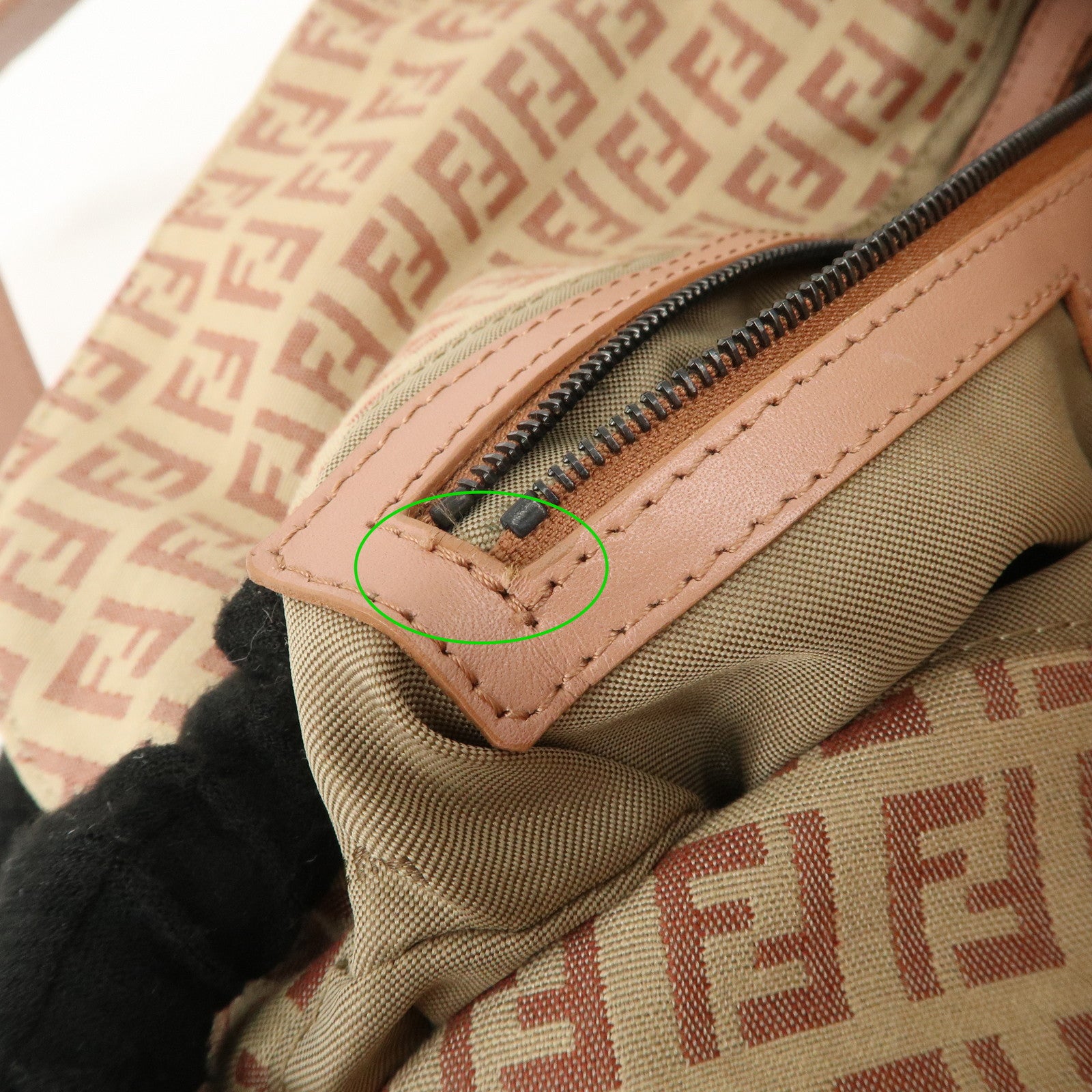 FENDI Mamma Baguette Zucchino Canvas Leather Pink Beige 8BR003 Used