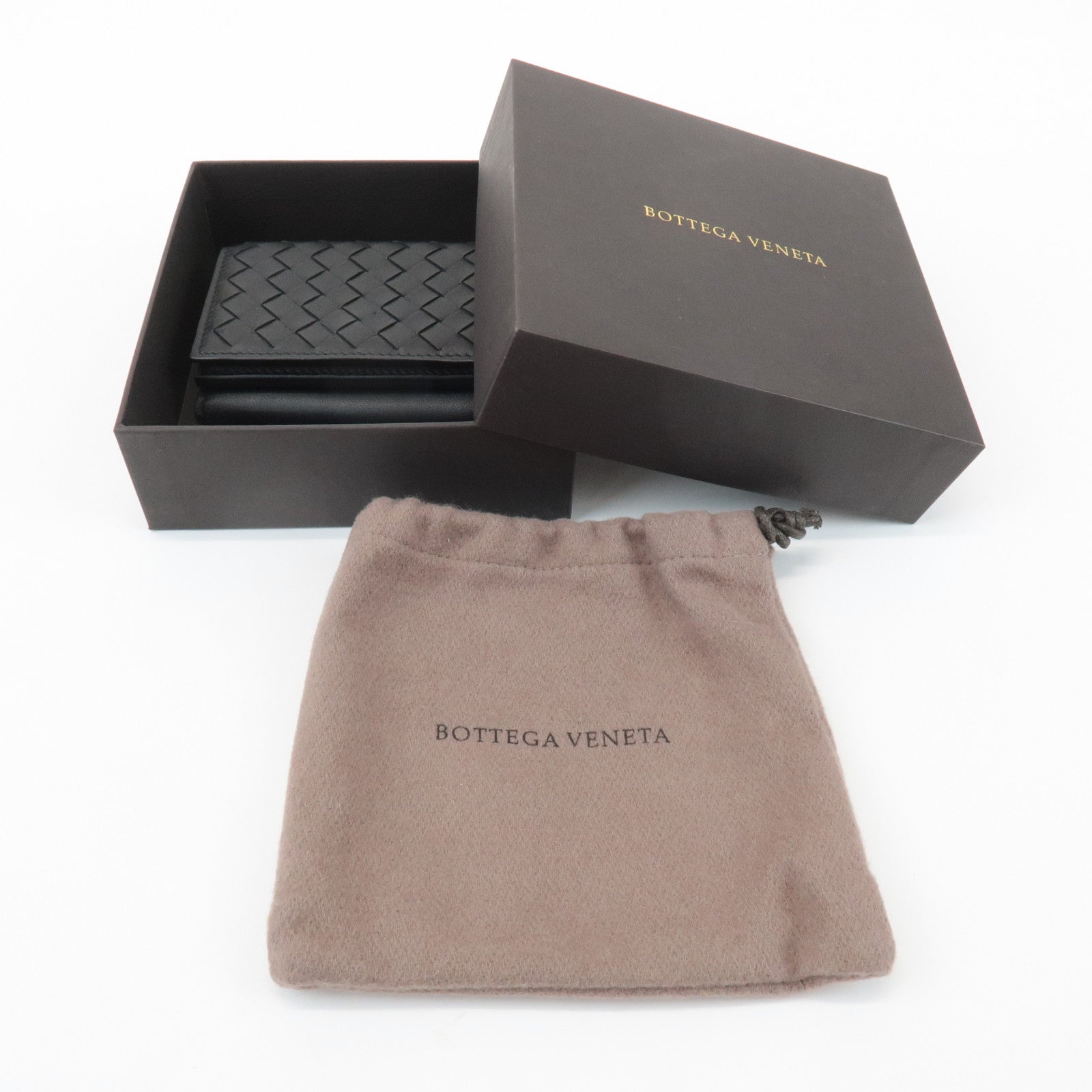 BOTTEGA VENETA Intrecciato Leather Tri-fold Wallet Black 515385
