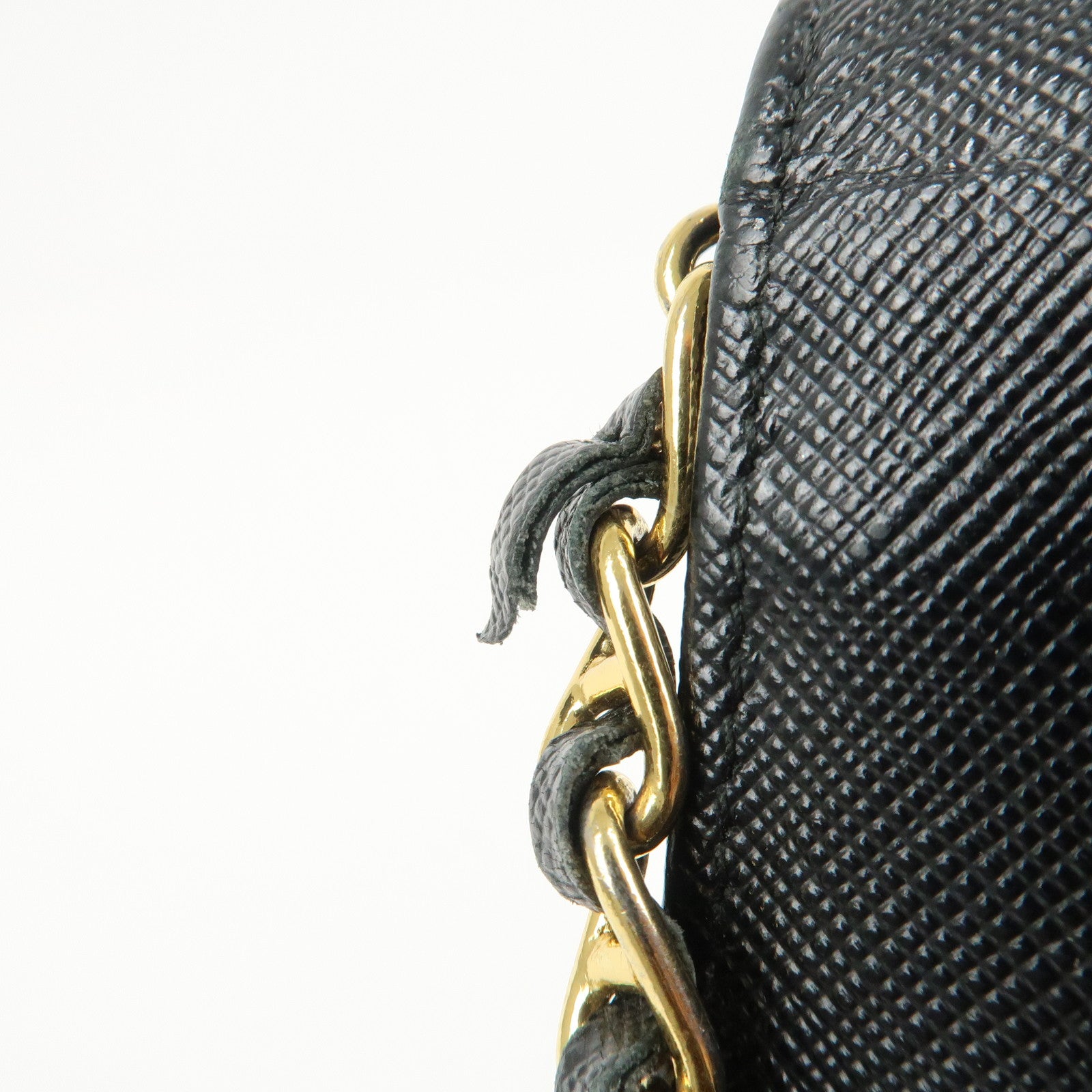 PRADA Logo Leather Chain Wallet WOC Shoulder Wallet Black 1MT290