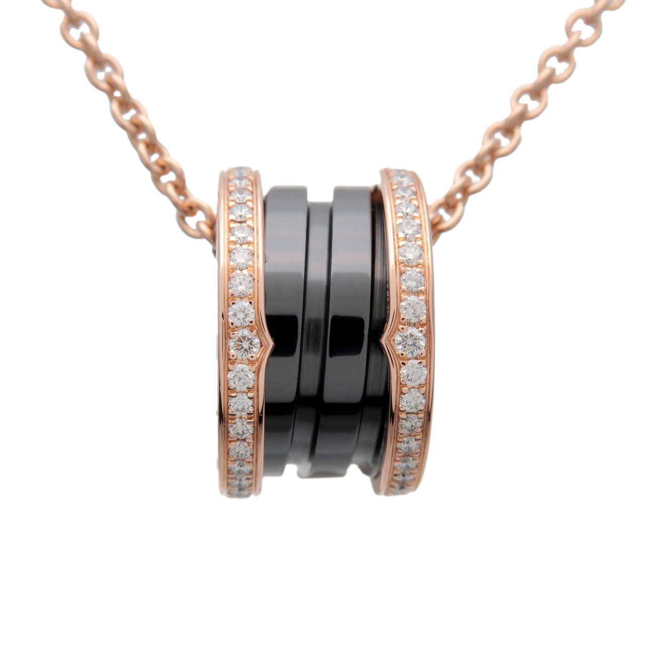 BVLGARI B-zero1 Diamond Necklace K18 750PG Ceramic Rose Gold Black