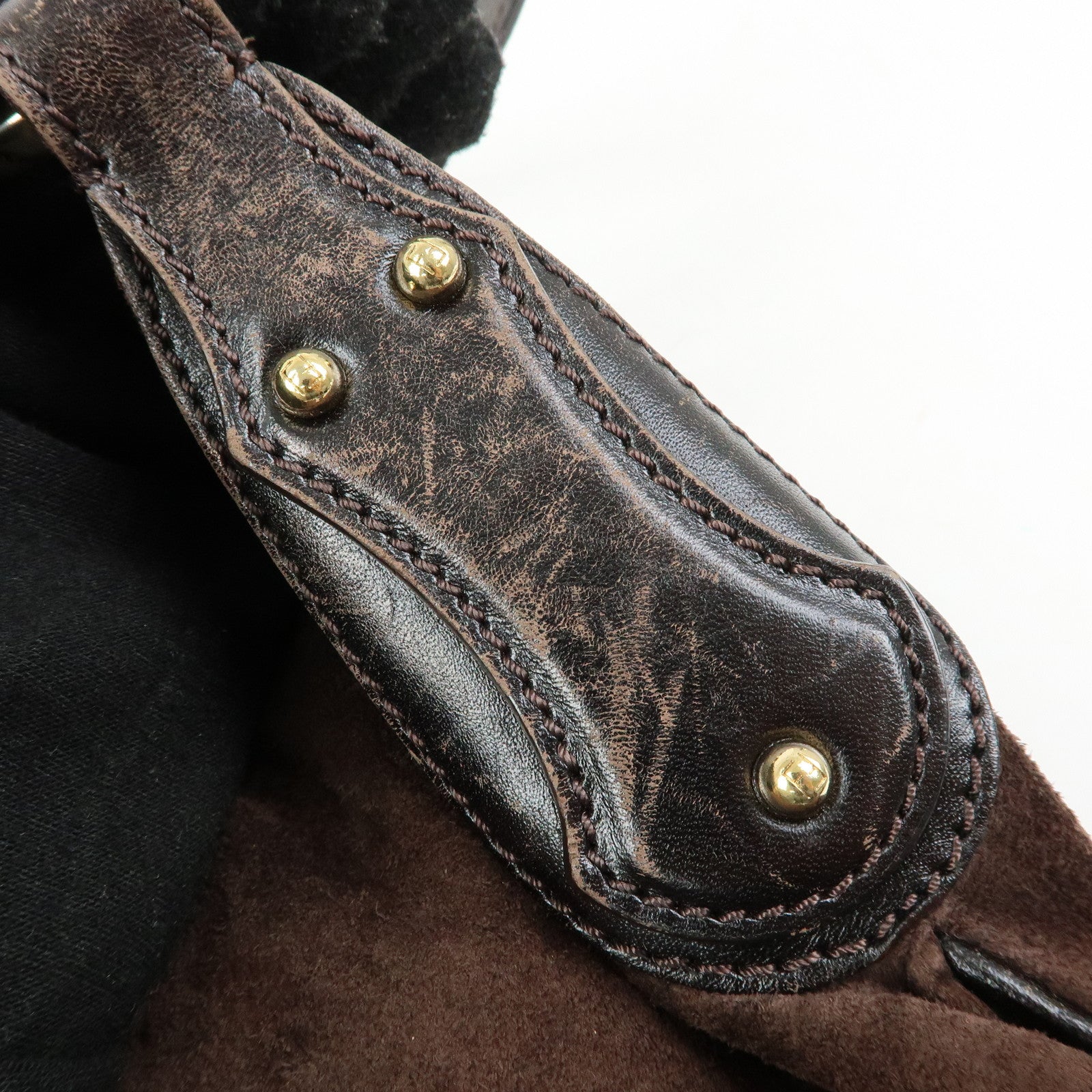 FENDI Suede Leather Shoulder Bag Hand Bag Brown 8BR343