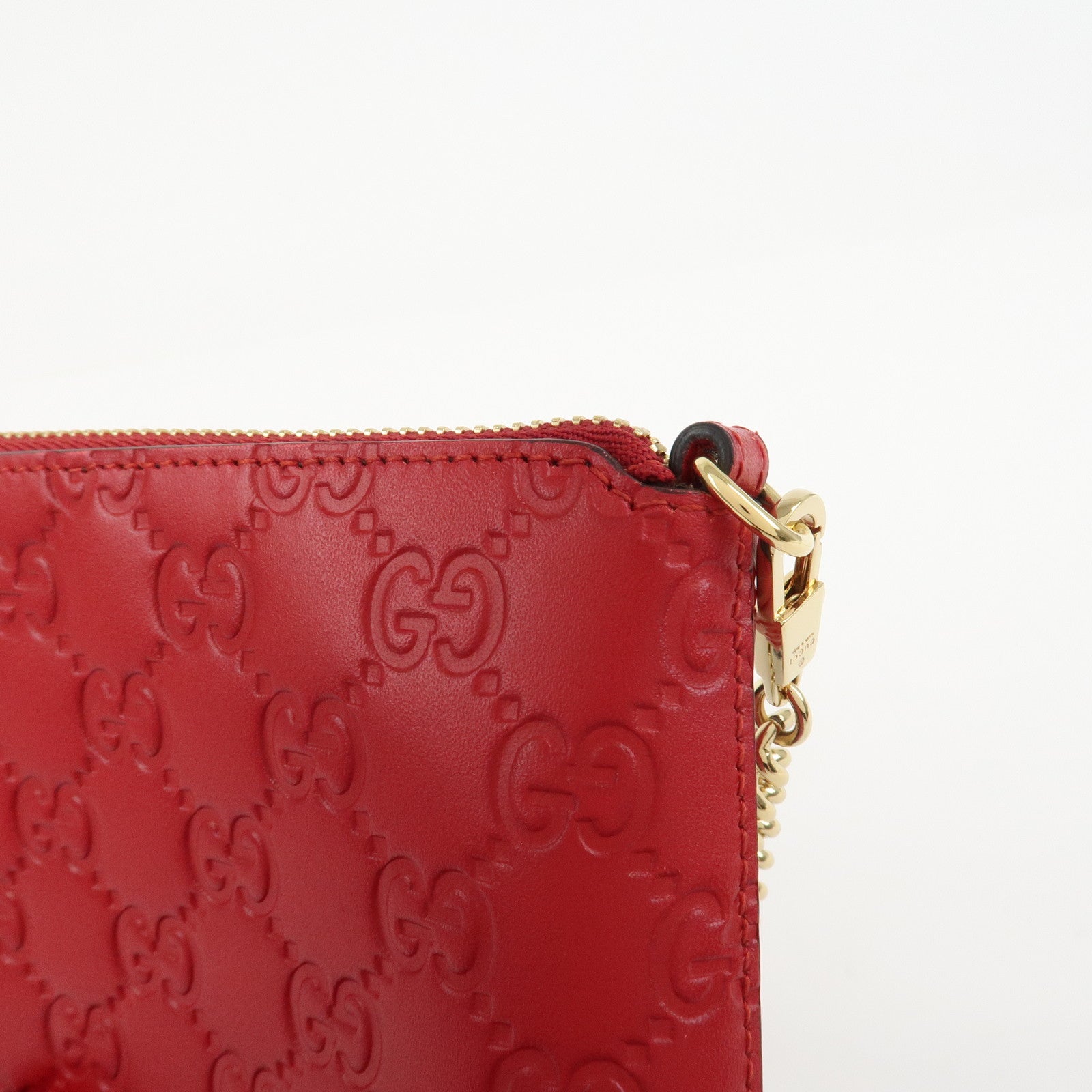 GUCCI Guccissima Leather Chain Shoulder Bag Pouch Red 428449