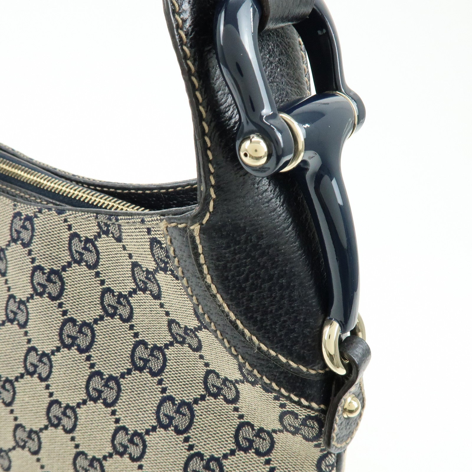 GUCCI Horsebit Sherry GG Canvas Leather Shoulder Bag Beige 145826