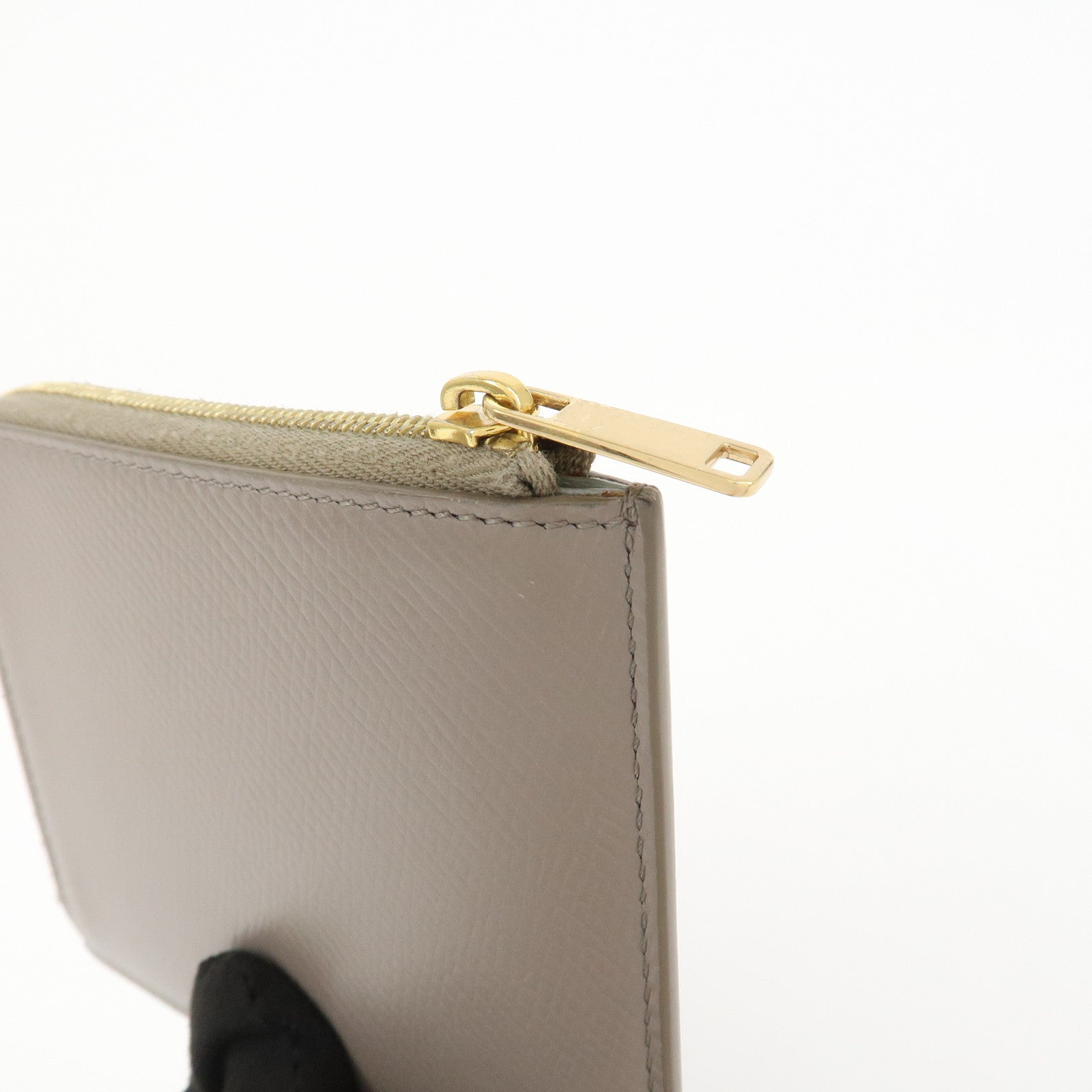 CELINE Leather Compact Wallet Card Case Beige