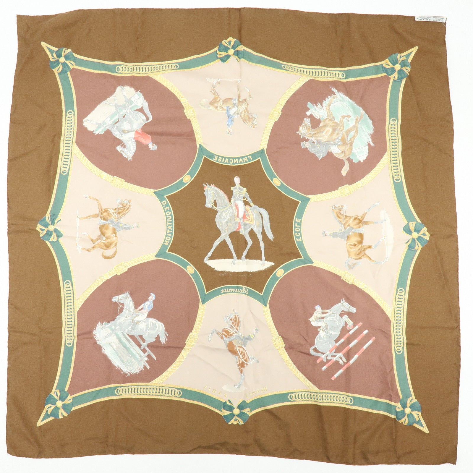 HERMES Carre 90 Set of 2 Silk 100% Scarf Black Gold Brown