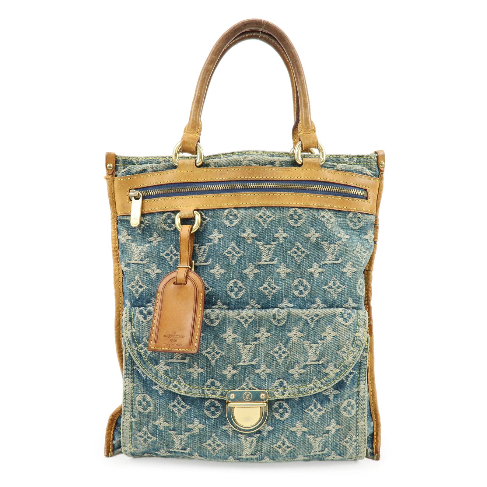 Louis Vuitton Monogram Denim Flat Shopper Tote Bag Blue M95018