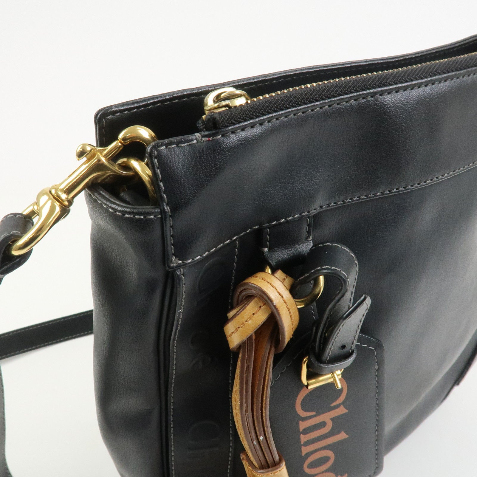 Chloe Eden Logo Leather Shoulder Bag Crossbody Bag Black Brown