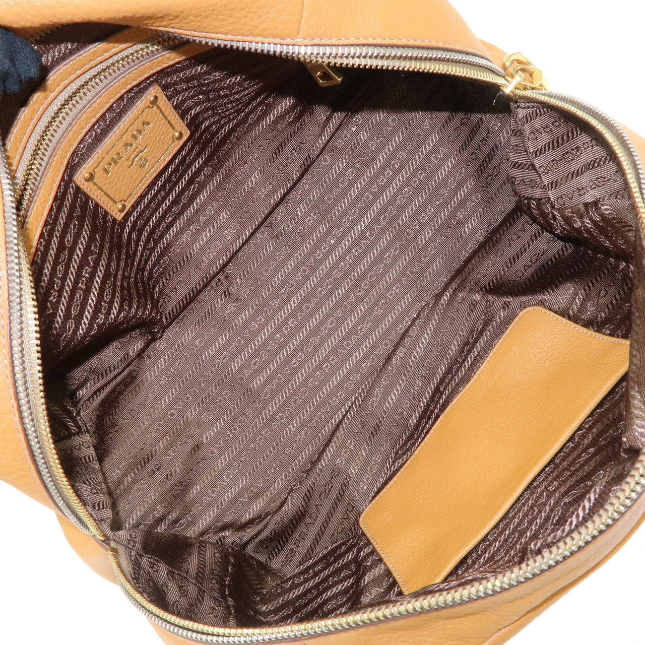 PRADA Logo Leather Chain Shoulder Bag Boston Bag Hand Bag Camel BL0692 Used