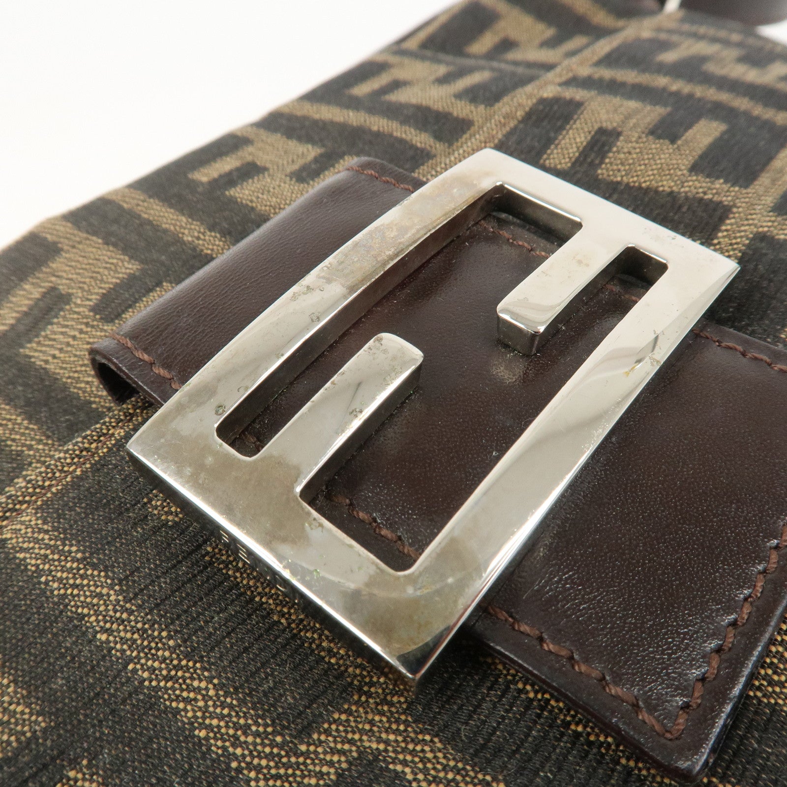 FENDI Zucca Canvas Leather Shoulder Bag Brown Black 26566