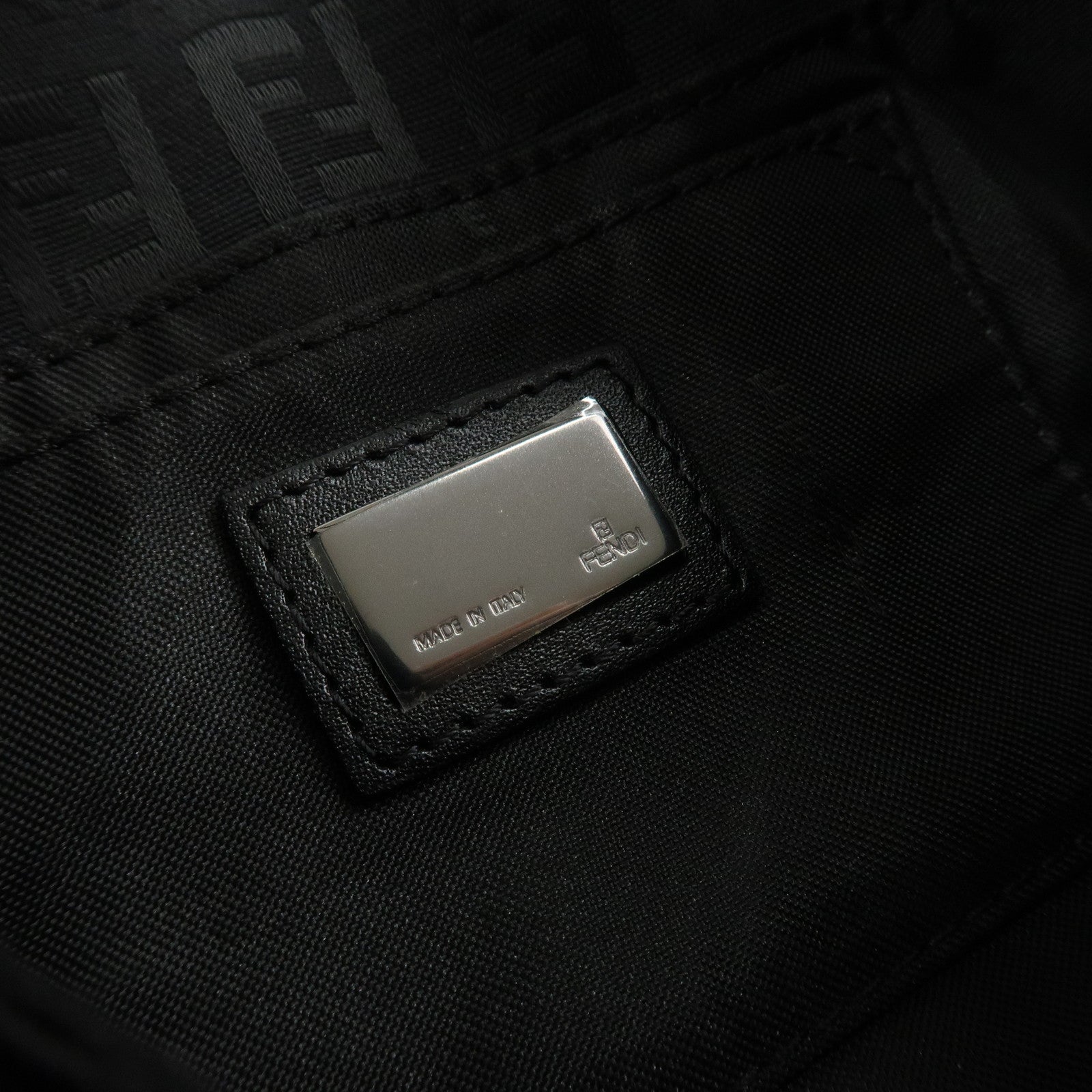 FENDI Zucchino Canvas Leather Hand Bag Shoulder Bag Black 8BR437