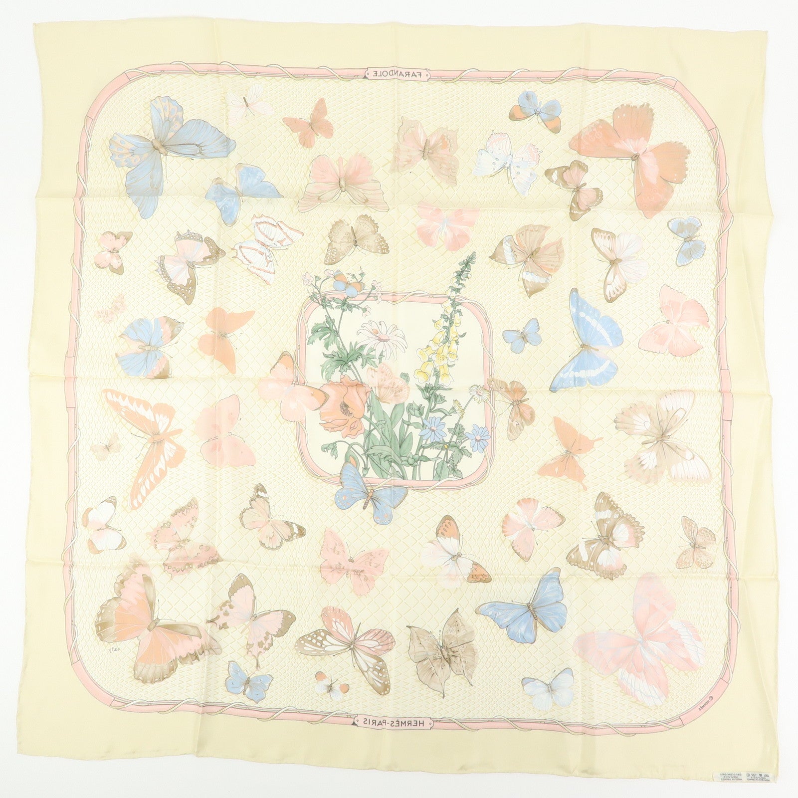 HERMES Carre 90 Set of 2 Silk 100% Scarf Beige Pink Green Yellow