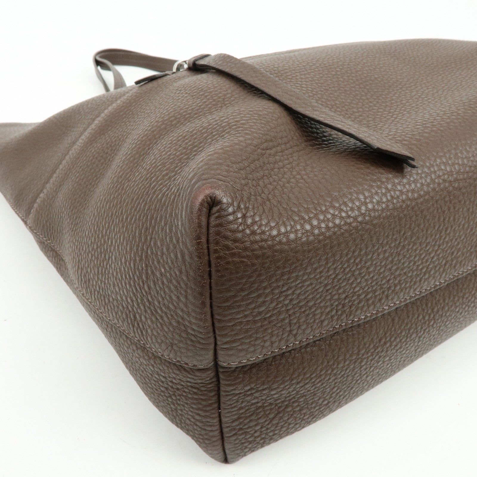MIU MIU Logo Leather Tote Bag Shoulder Bag Hand Bag Dark Brown