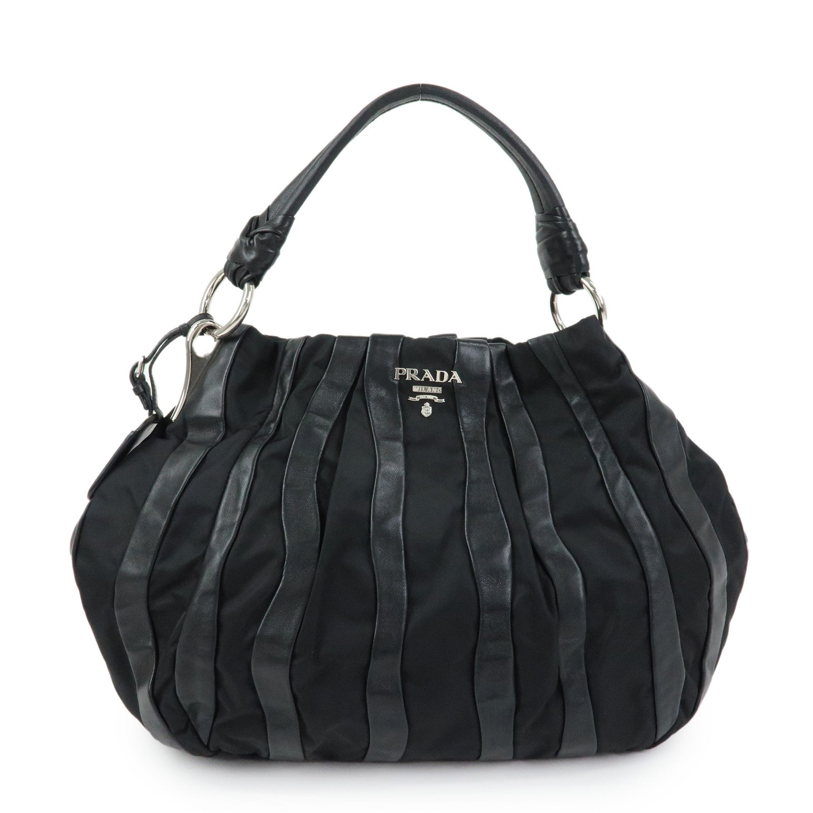 PRADA Leather Nylon Shoulder Bag Hand Bag Black BR4006