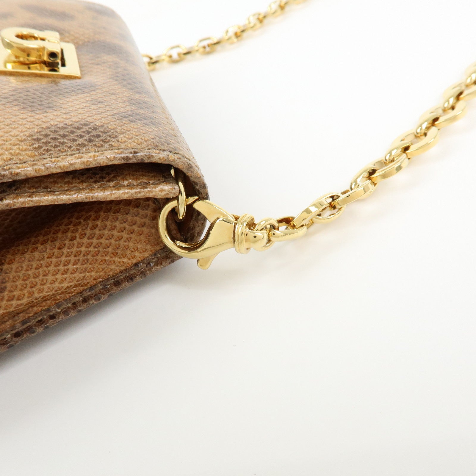Ferragamo Gancini Embossed Leather 2Way Mini Shoulder Bag Brown