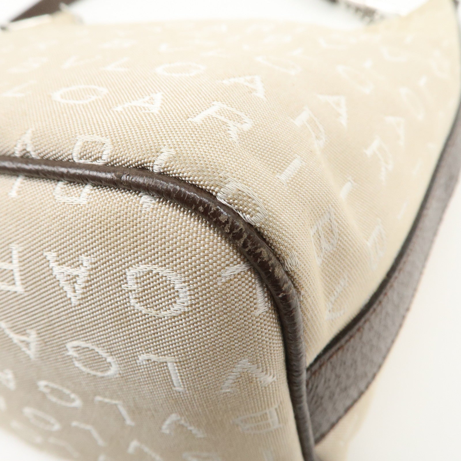 BVLGARI Logomania Canvas Leather Shoulder Bag Hand Bag Beige Brown