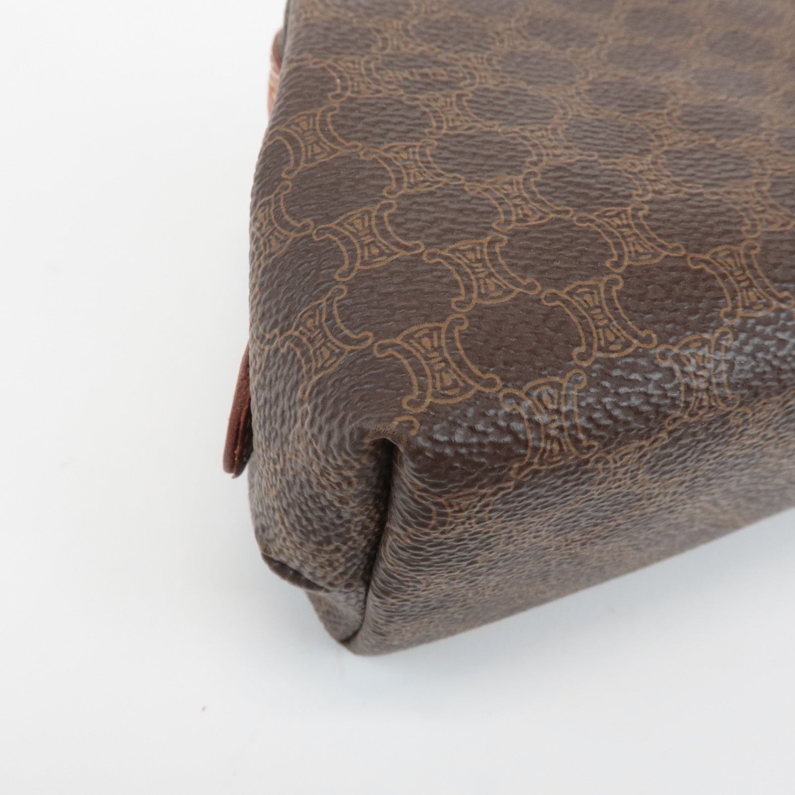 CELINE Macadam PVC Leather Canvas Pouch Brown Gold Hardware