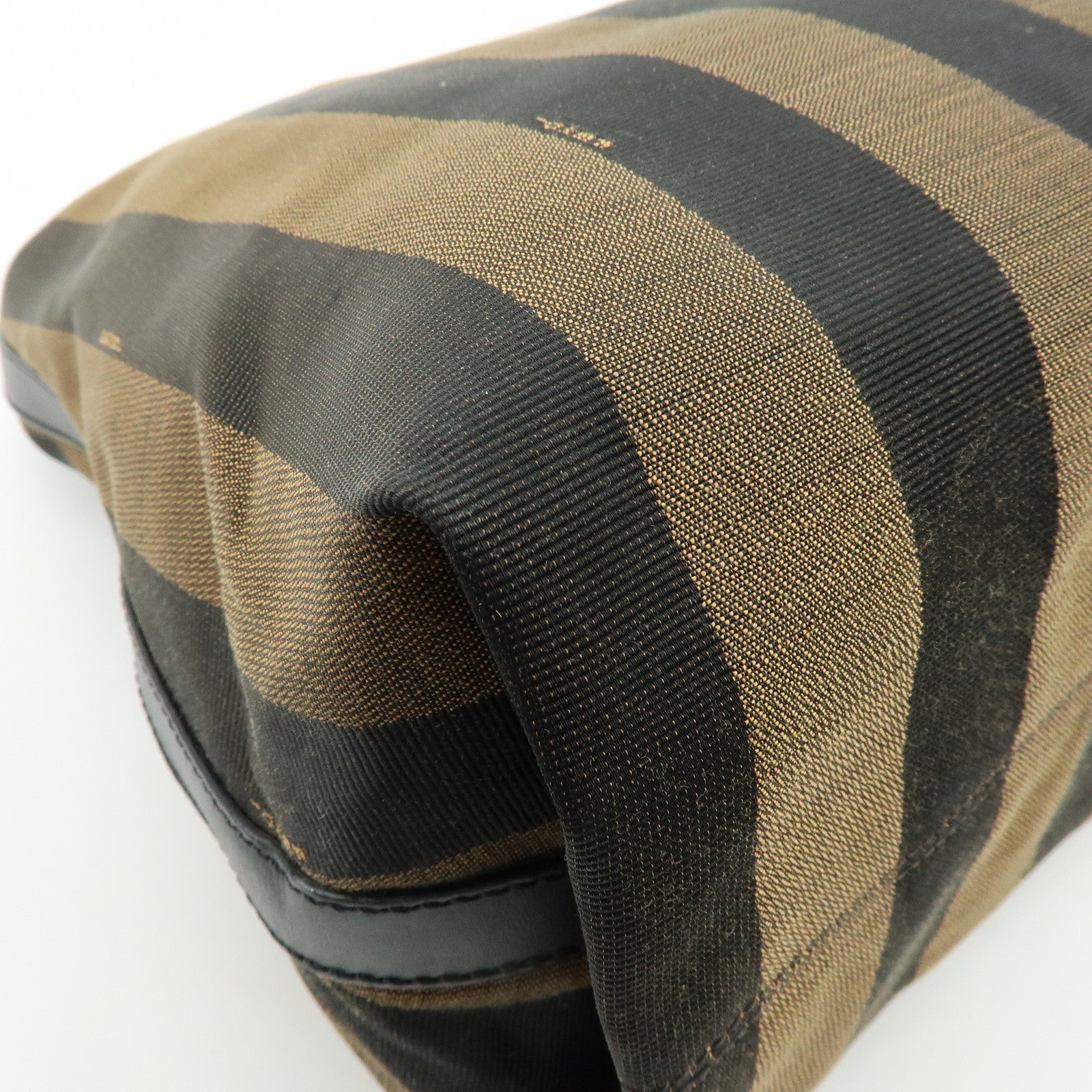 FENDI Pequin Canvas Leather Shoulder Bag Hand Bag Brown Red 8BR653