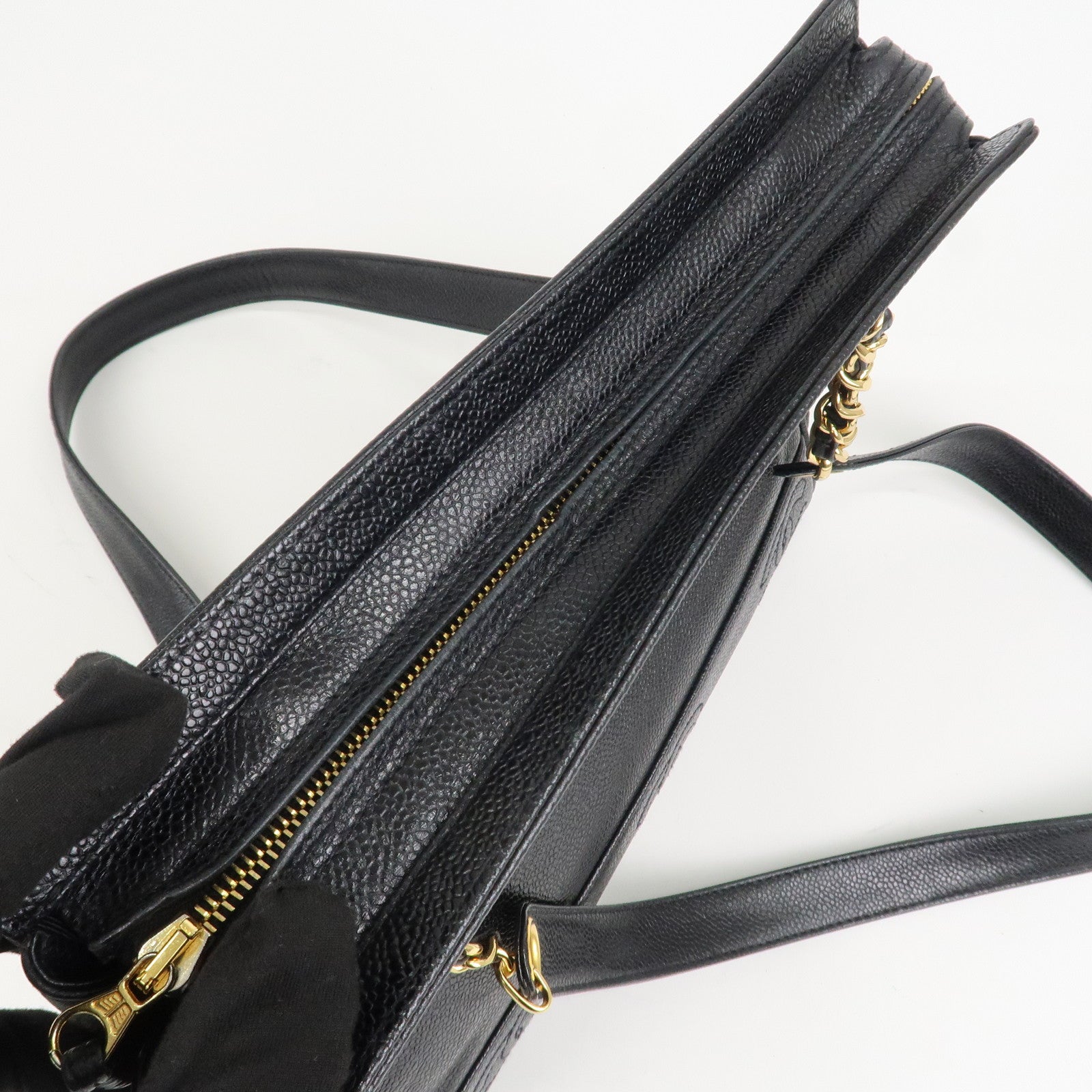 CHANEL Triple COCO Mark Caviarskin Chain Shoulder Bag Black