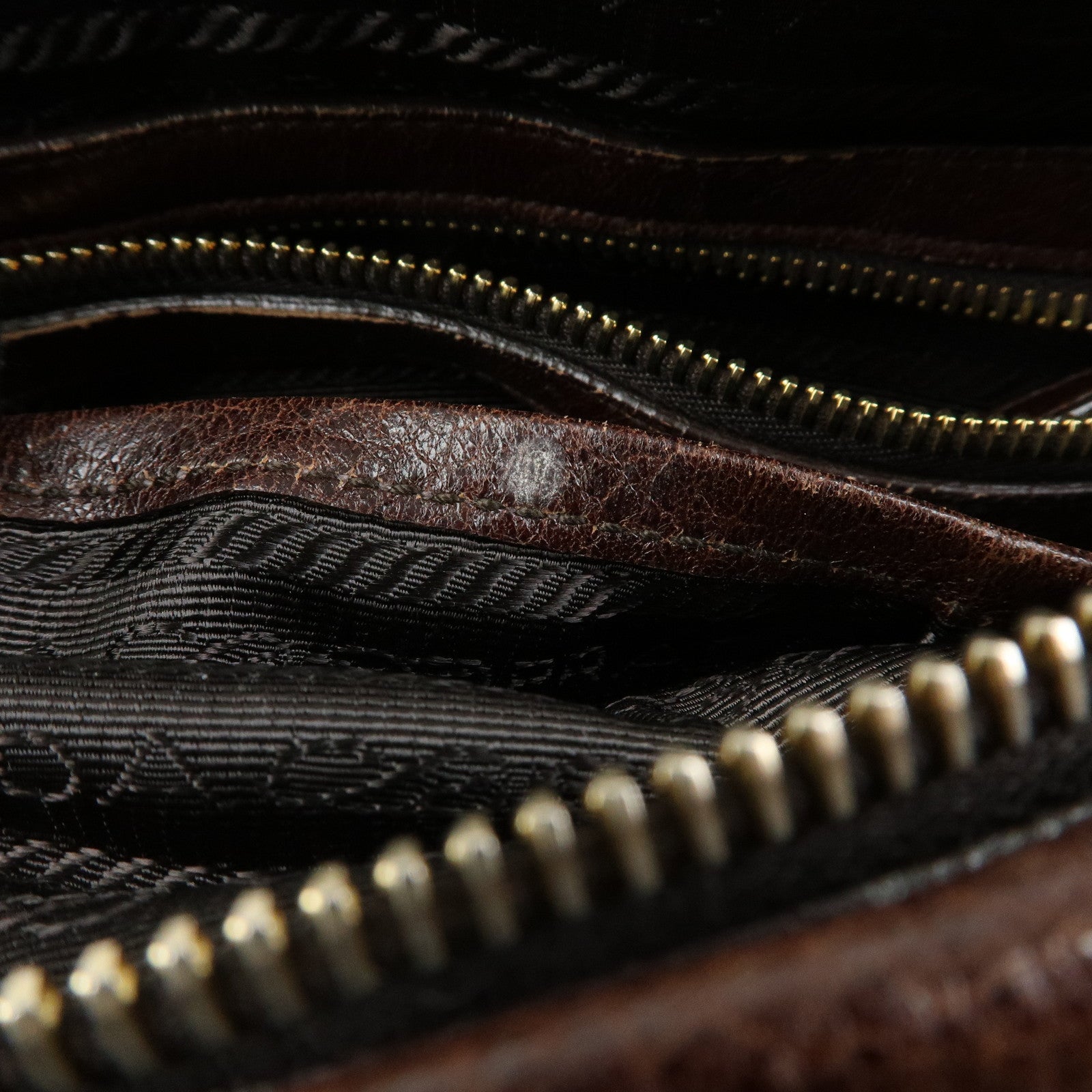 PRADA Logo Jacquard Leather 2Way Bag Hand Bag Shoulder Bag Brown
