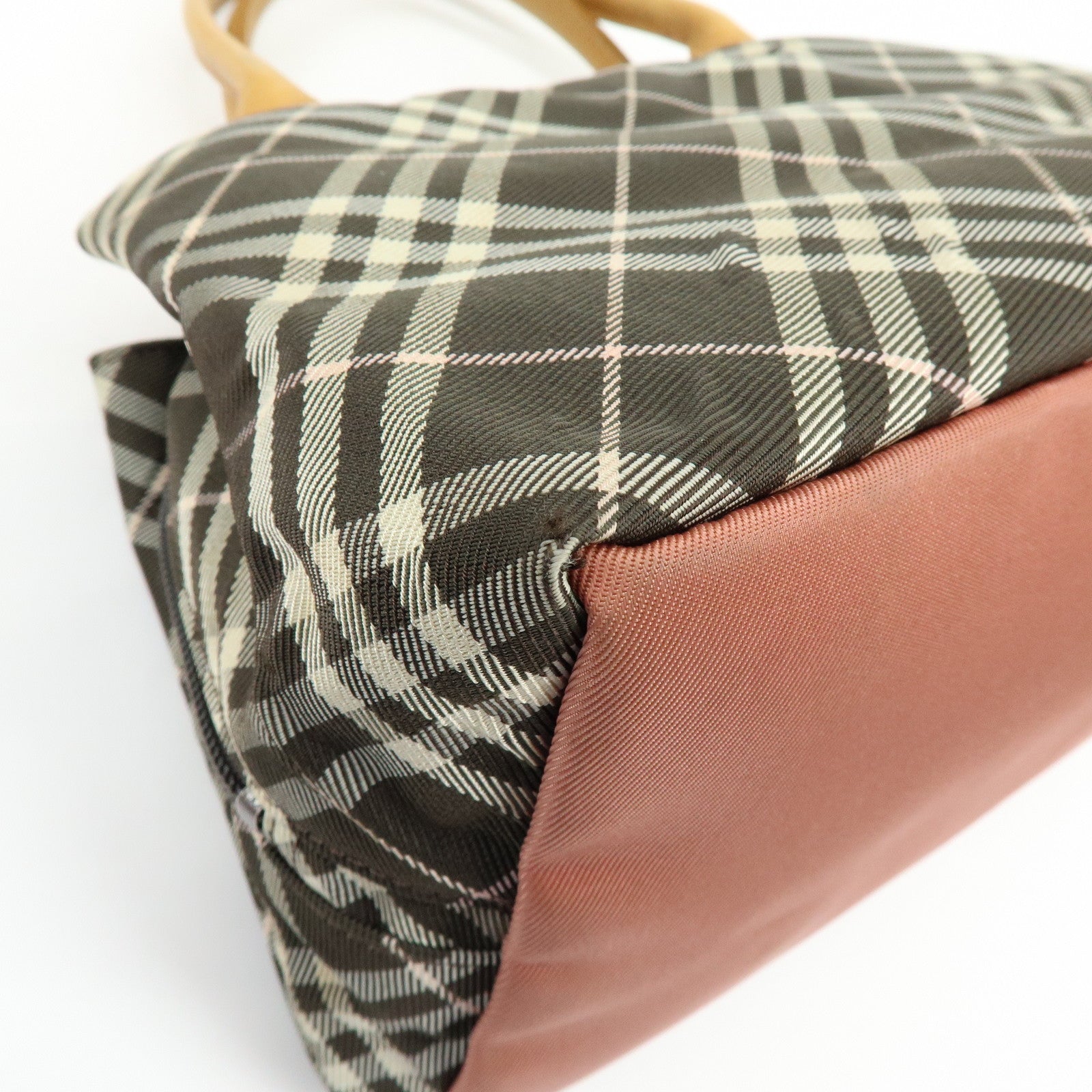 BURBERRY Blue Label Nylon Leather Tote Bag Hand Bag Brown