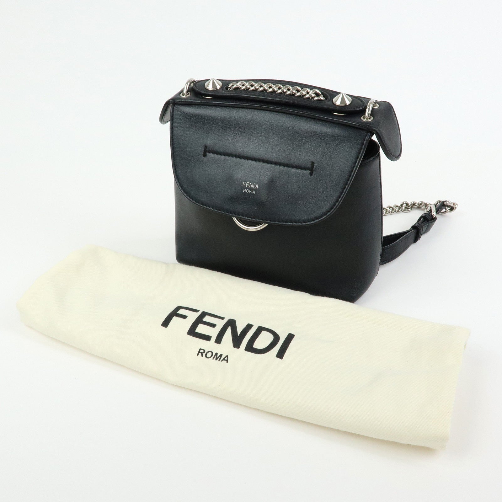 FENDI Bag to School Leather 2Way Bag Hand Bag Shoulder Bag Black