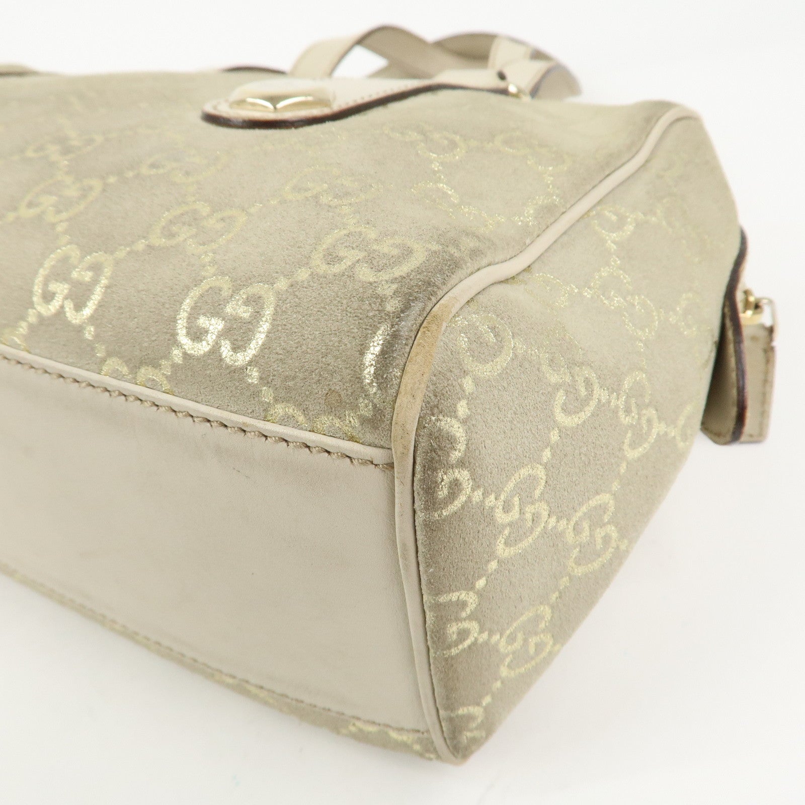 GUCCI GG Monogram Suede Leather Mini Boston Bag Shoulder Bag 152457