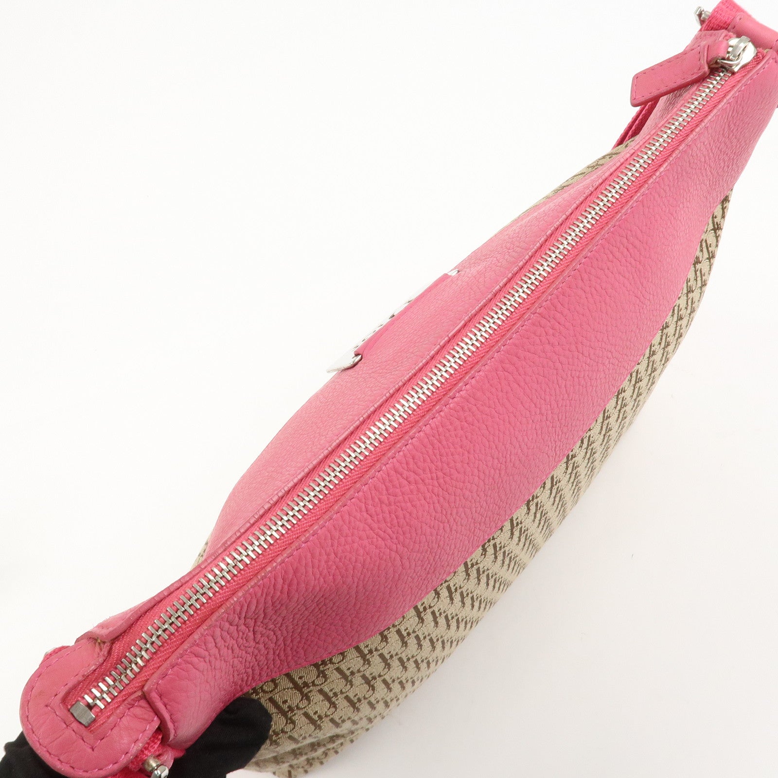 Christian Dior Trotter Canvas Leather Shoulder Bag Beige Pink