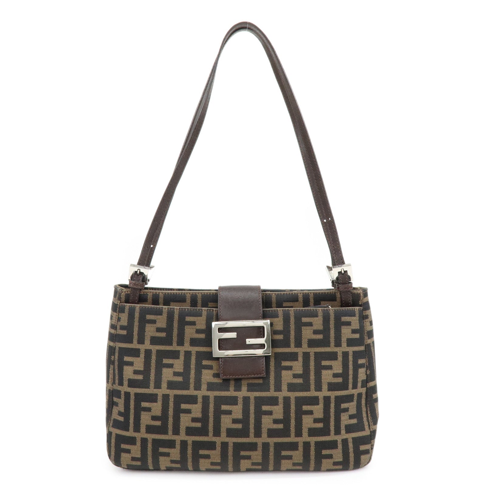 FENDI Zucca Canvas Leather Shoulder Bag Hand Bag Brown 26728