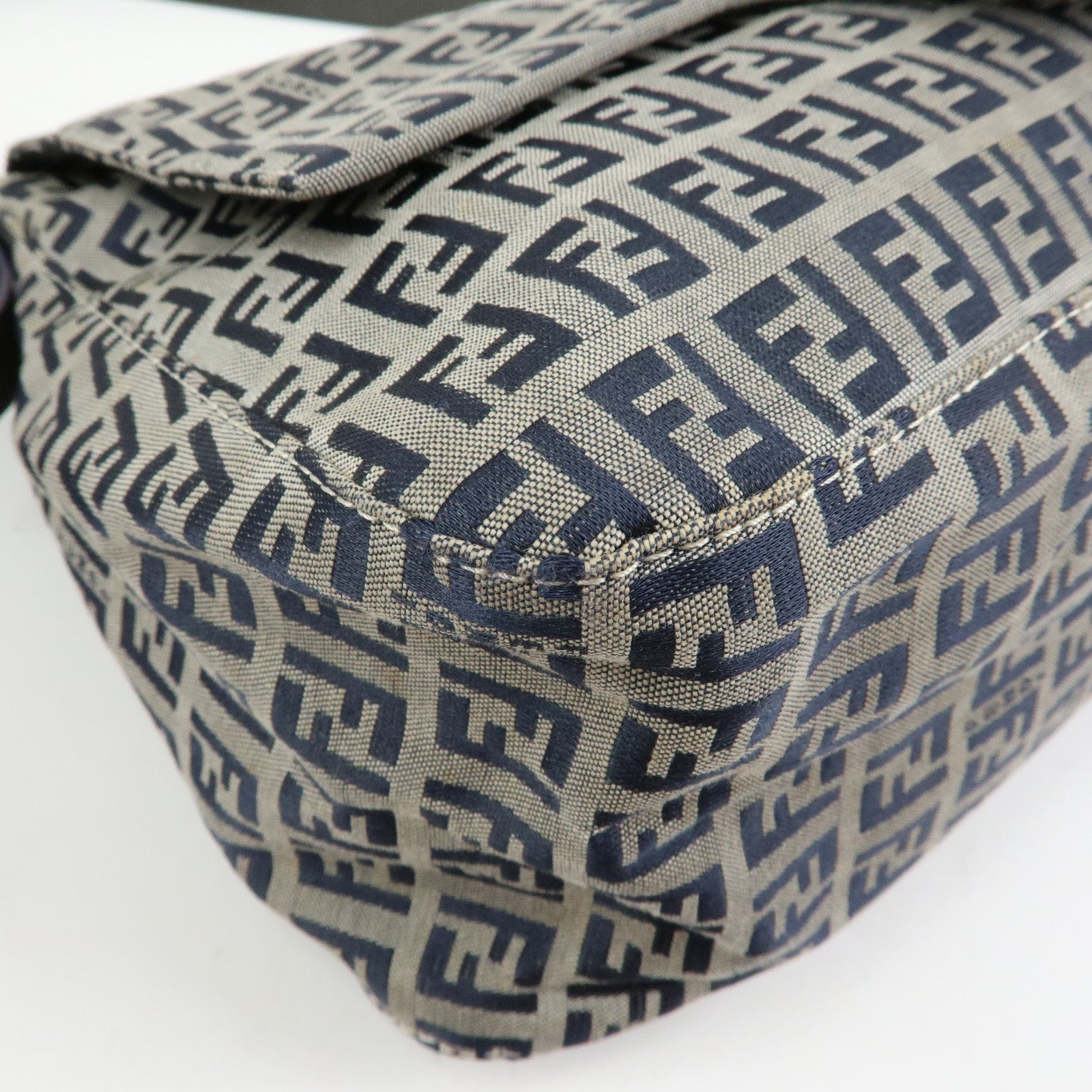 FENDI Zucchino Mamma Baguette Canvas Leather Shoulder Bag 26325 Auth Used F/S