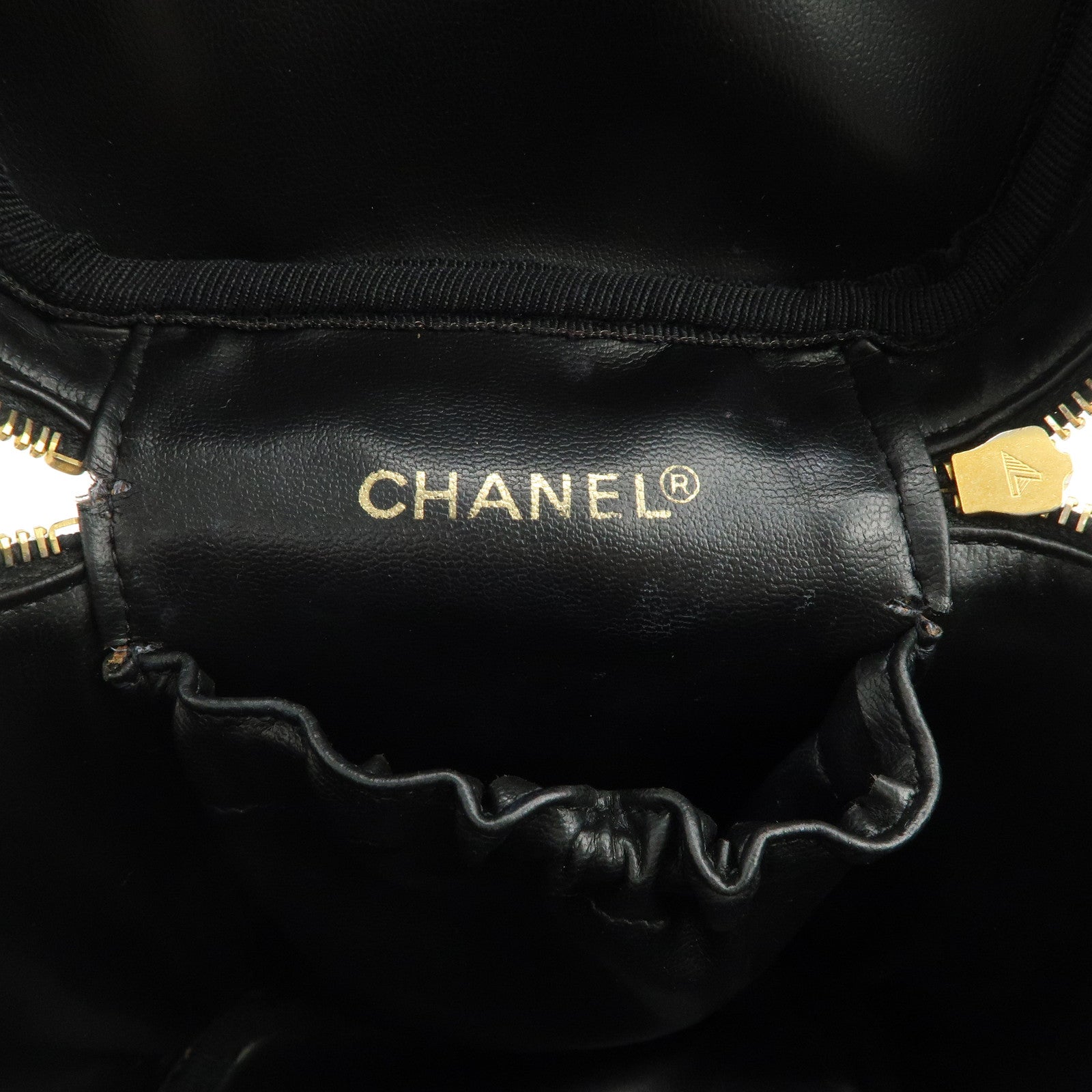 CHANEL Bicolore Lamb Skin Vanity Bag Hand Bag Black A01619