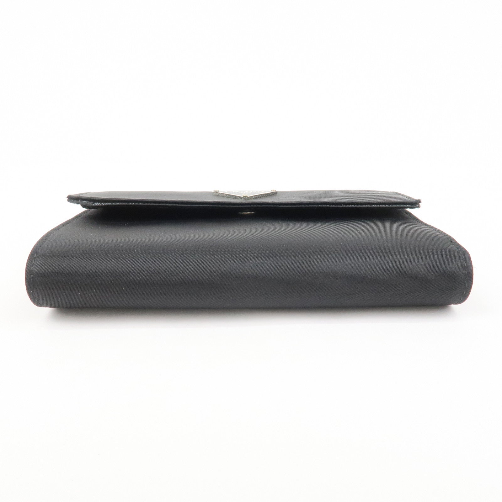 PRADA Triangle Logo Nylon Saffiano Leather Compact Wallet Black