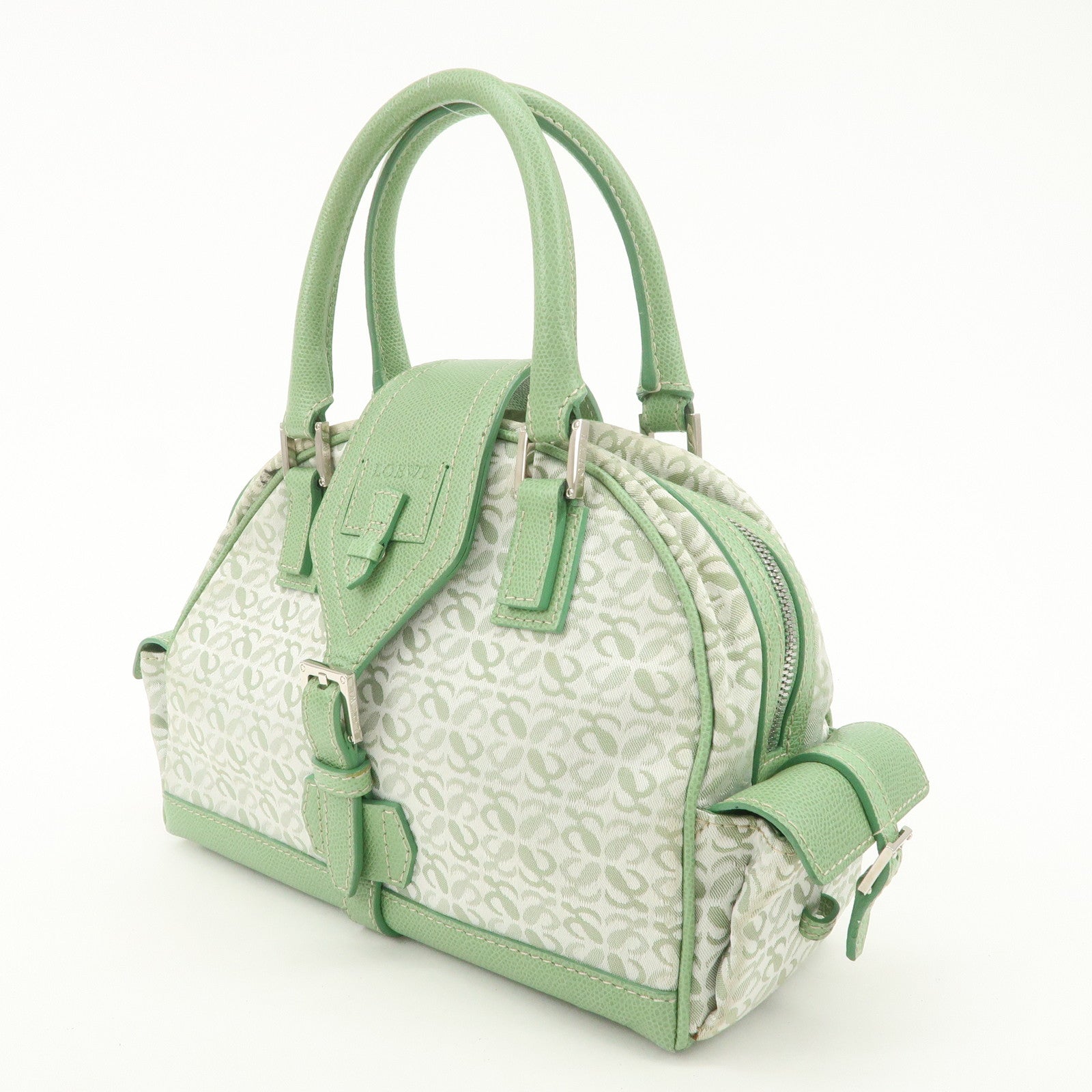 LOEWE Anagram Canvas Leather Hand Bag Light Green