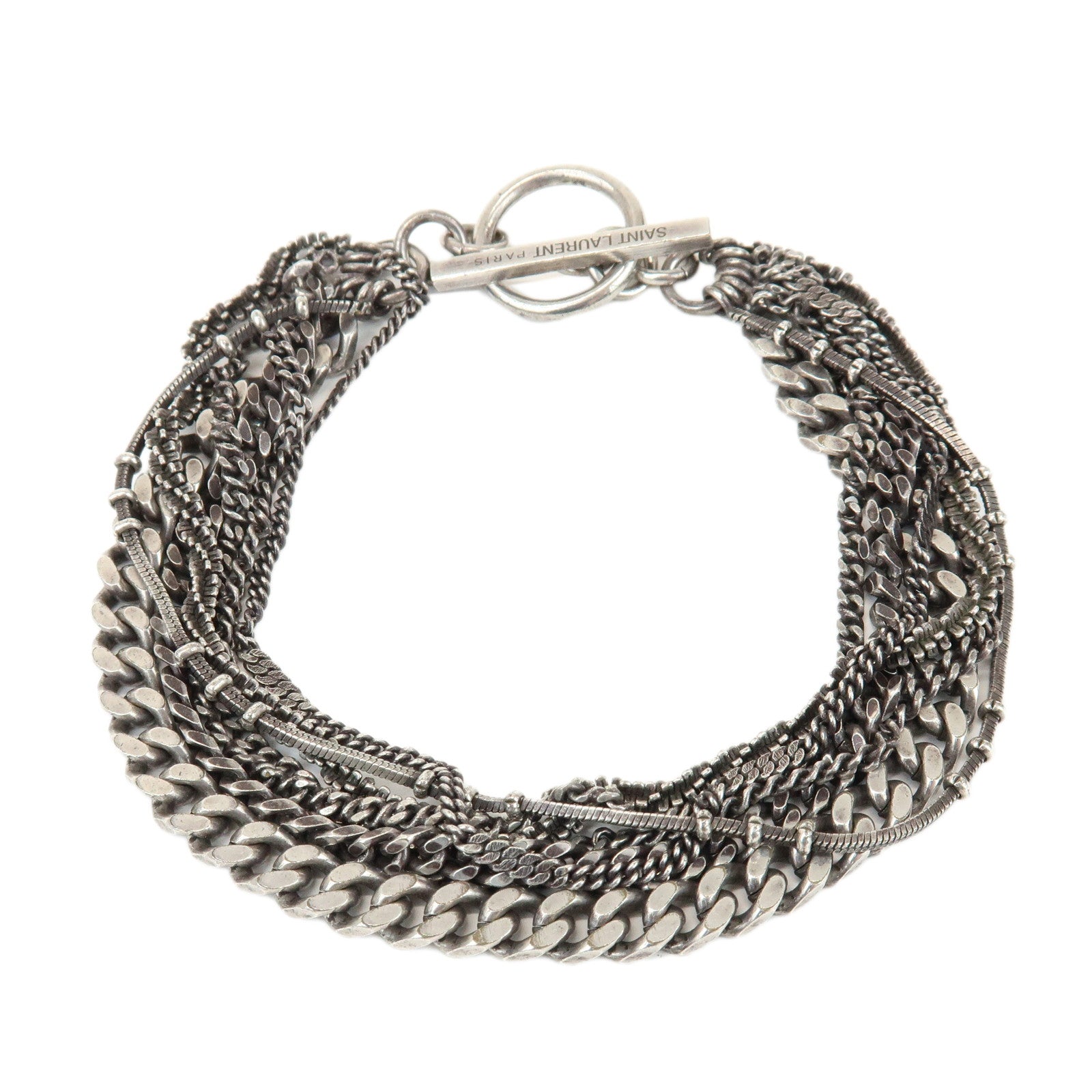 SAINT LAURENT Metal Chain Bracelet Silver