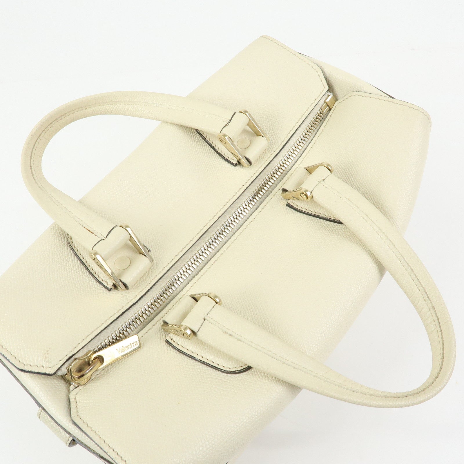 Valextra Babila Medium Leather Hand Bag Boston Bag White