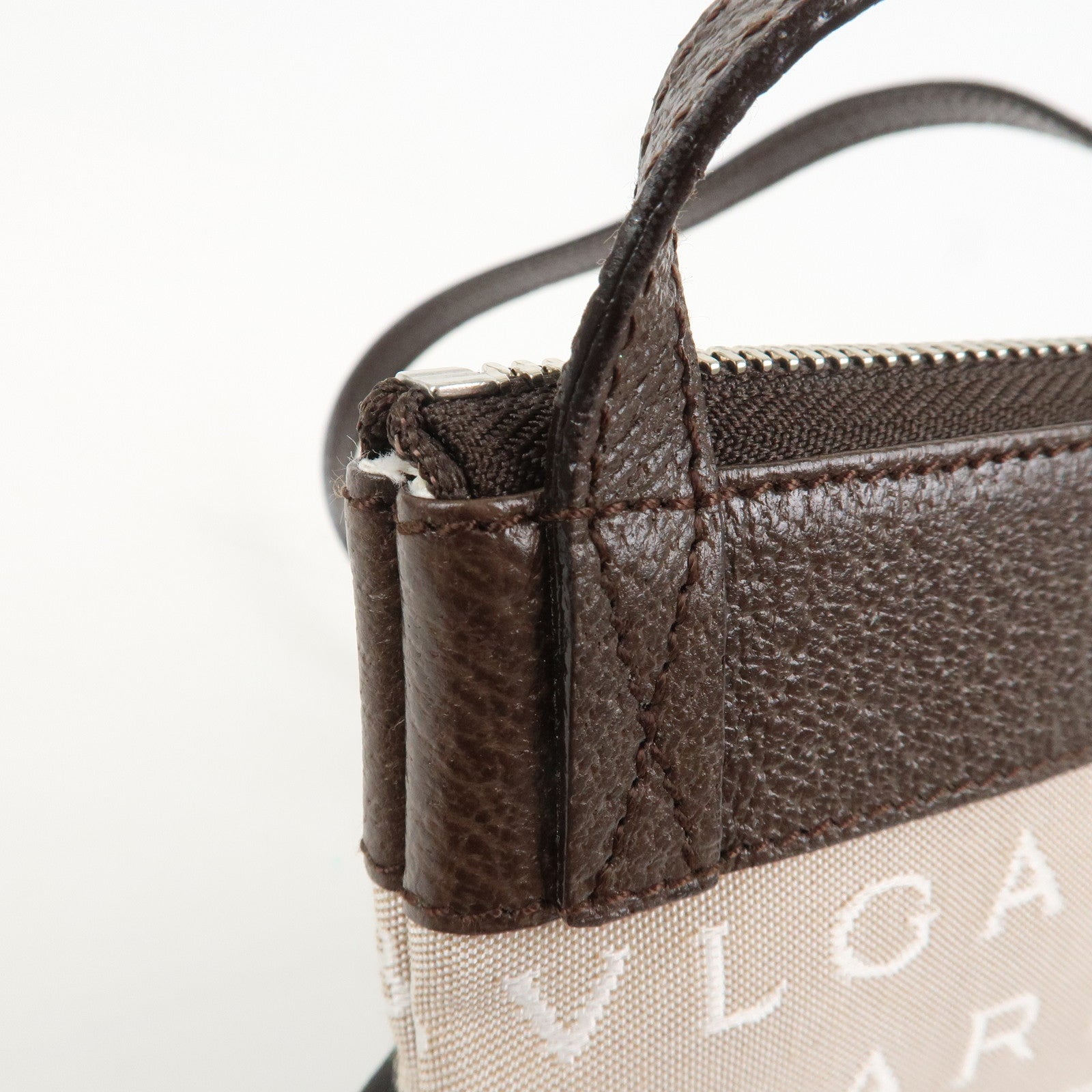 BVLGARI Logo Mania Canvas Leather Shoulder Bag Beige Brown 22588