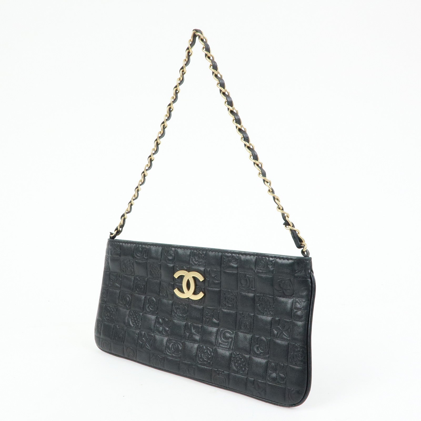CHANEL Icon Line COCO Mark Lamb Skin Chain Shoulder Bag Black