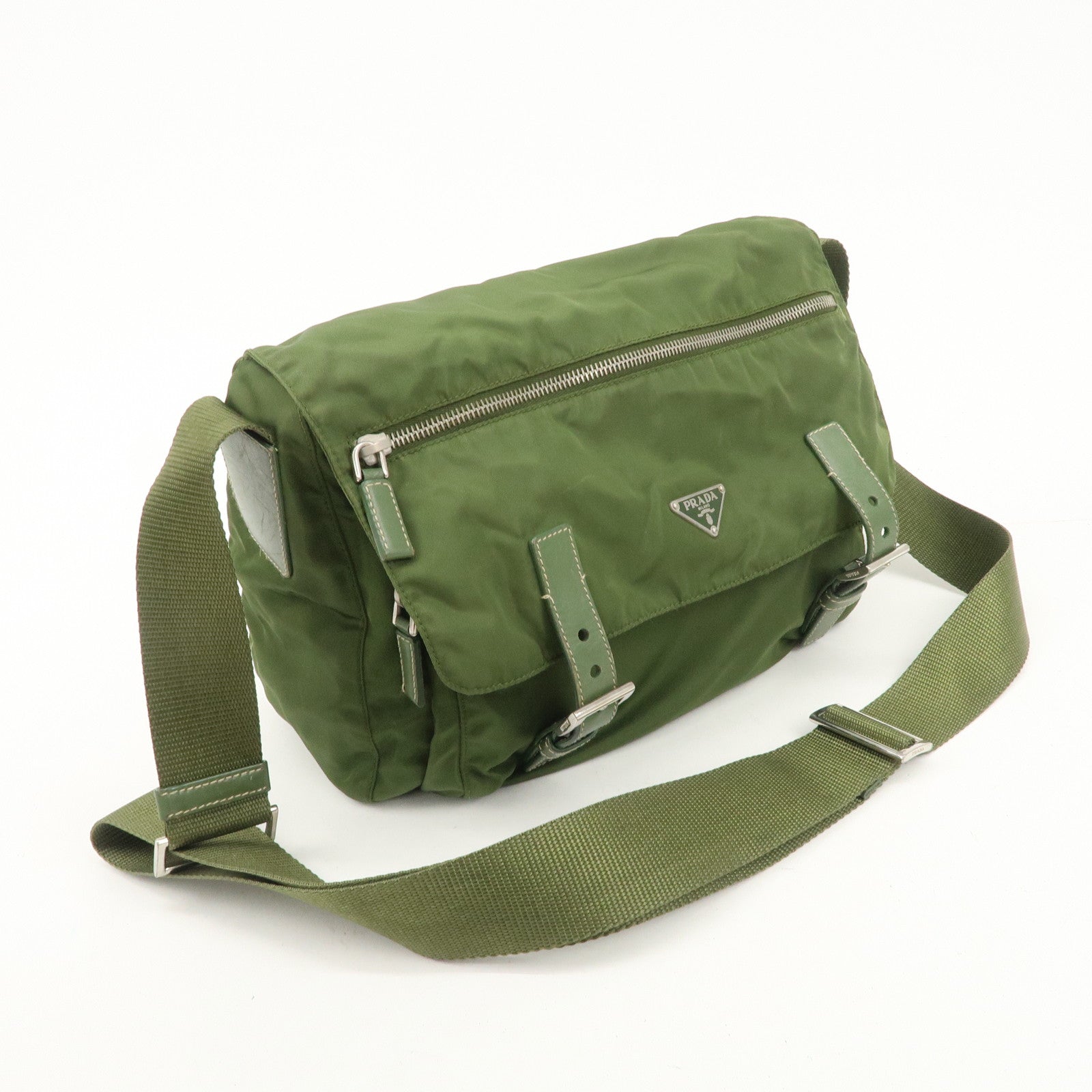 PRADA Triangle Logo Nylon Shoulder Bag Crossbody Bag Green Used