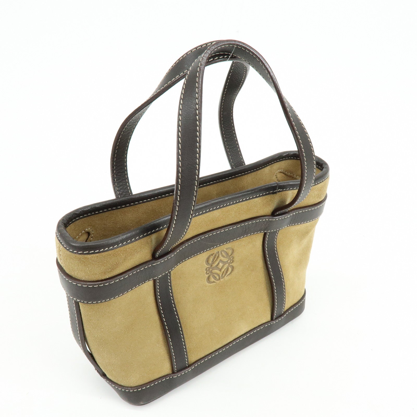 LOEWE Anagram Suede Calf Leather Hand Bag Tote Bag Brown