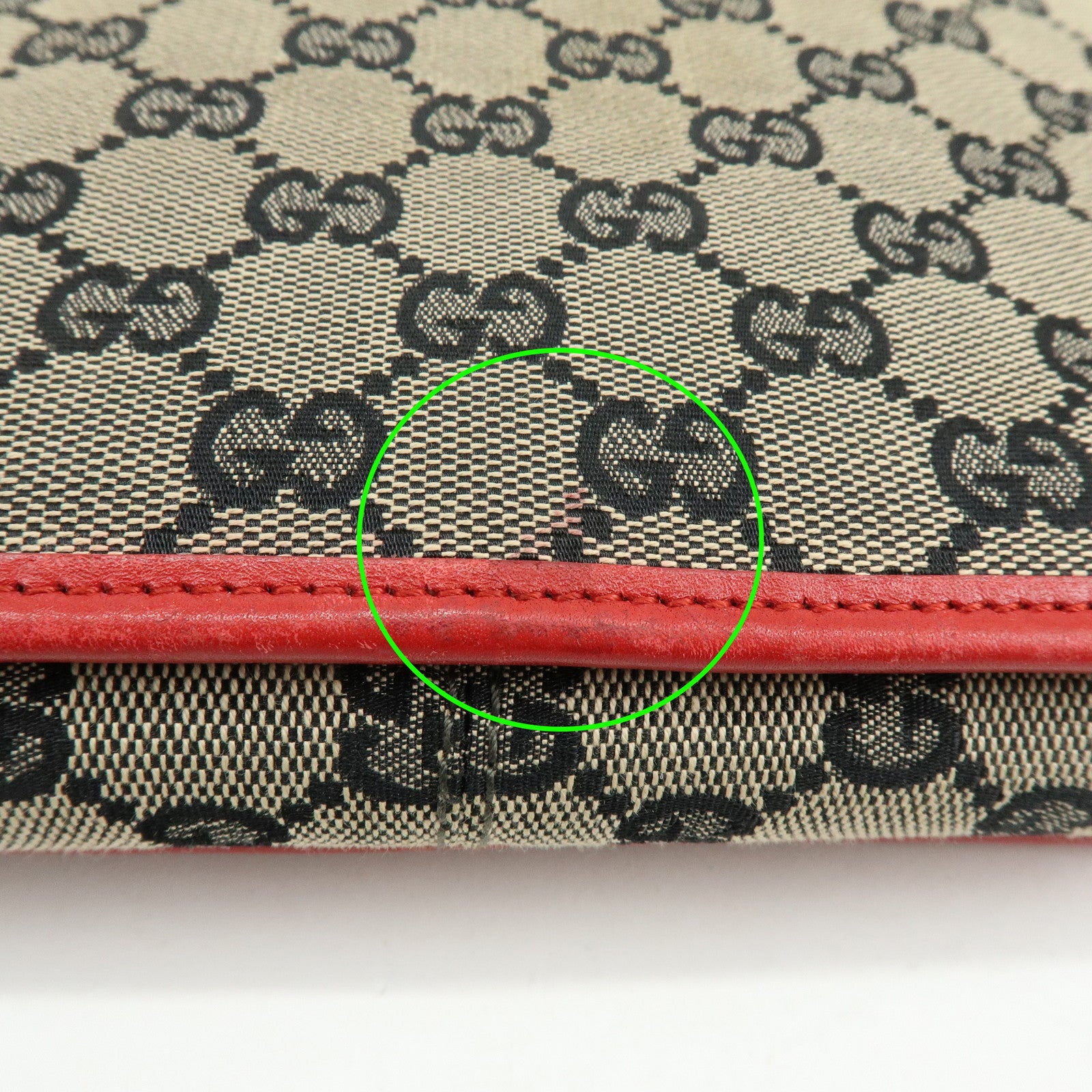 GUCCI GG Canvas Leather Shoulder Bag Beige Red 001・4206・001998