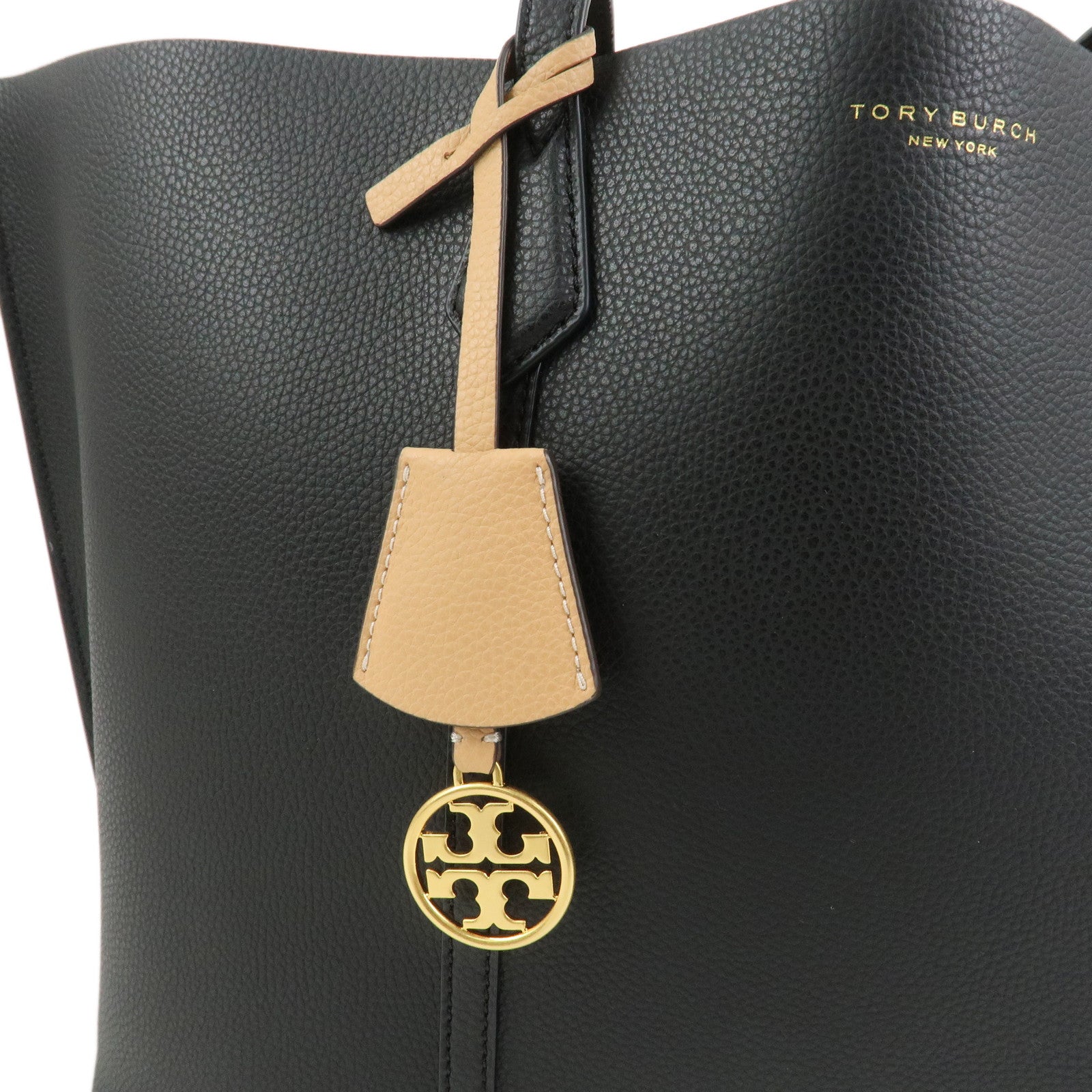 TORY BURCH Perry Leather Tote Bag Hand Bag Black