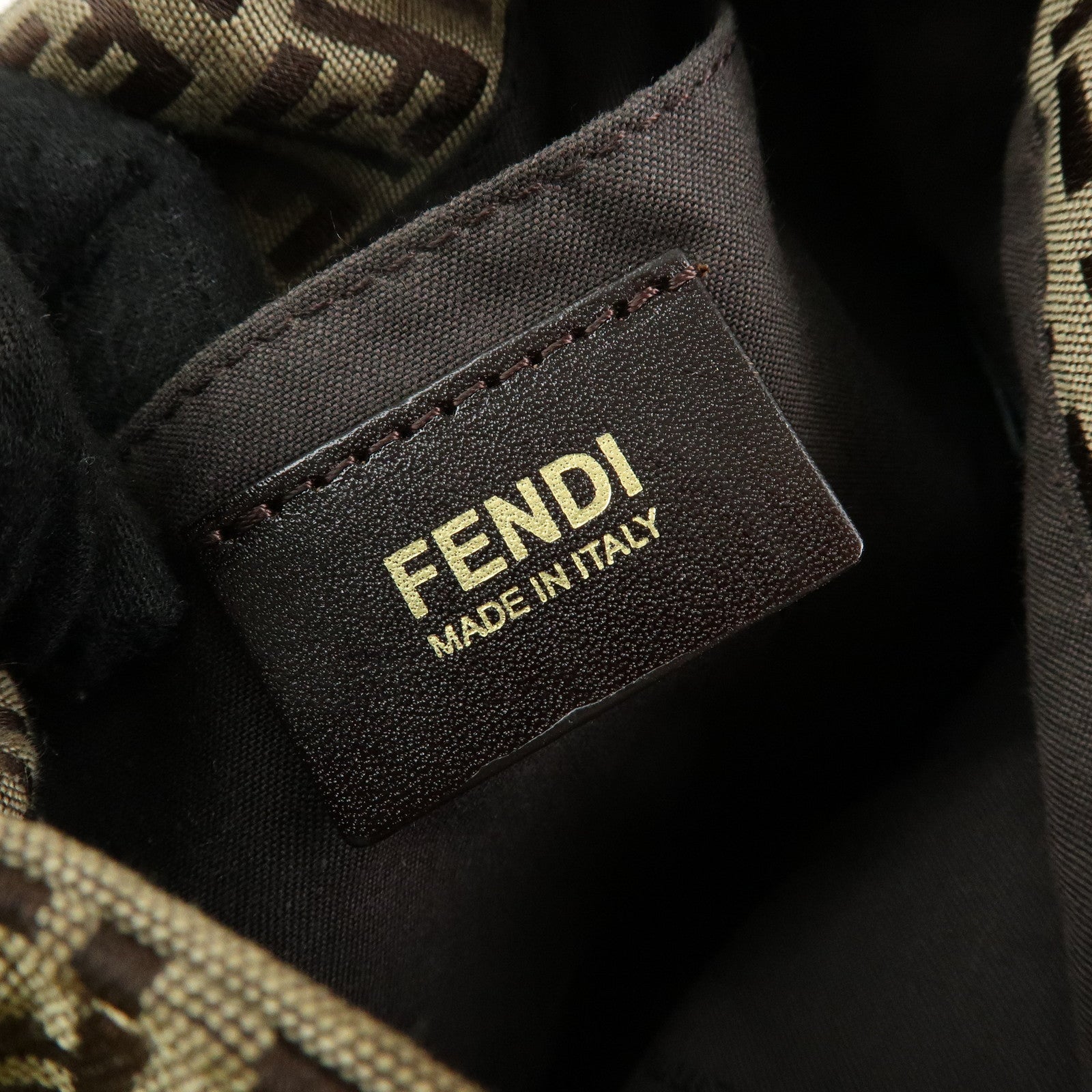 FENDI Zucchino Canvas Leather Shoulder Crossbody Bag Brown 8BT075