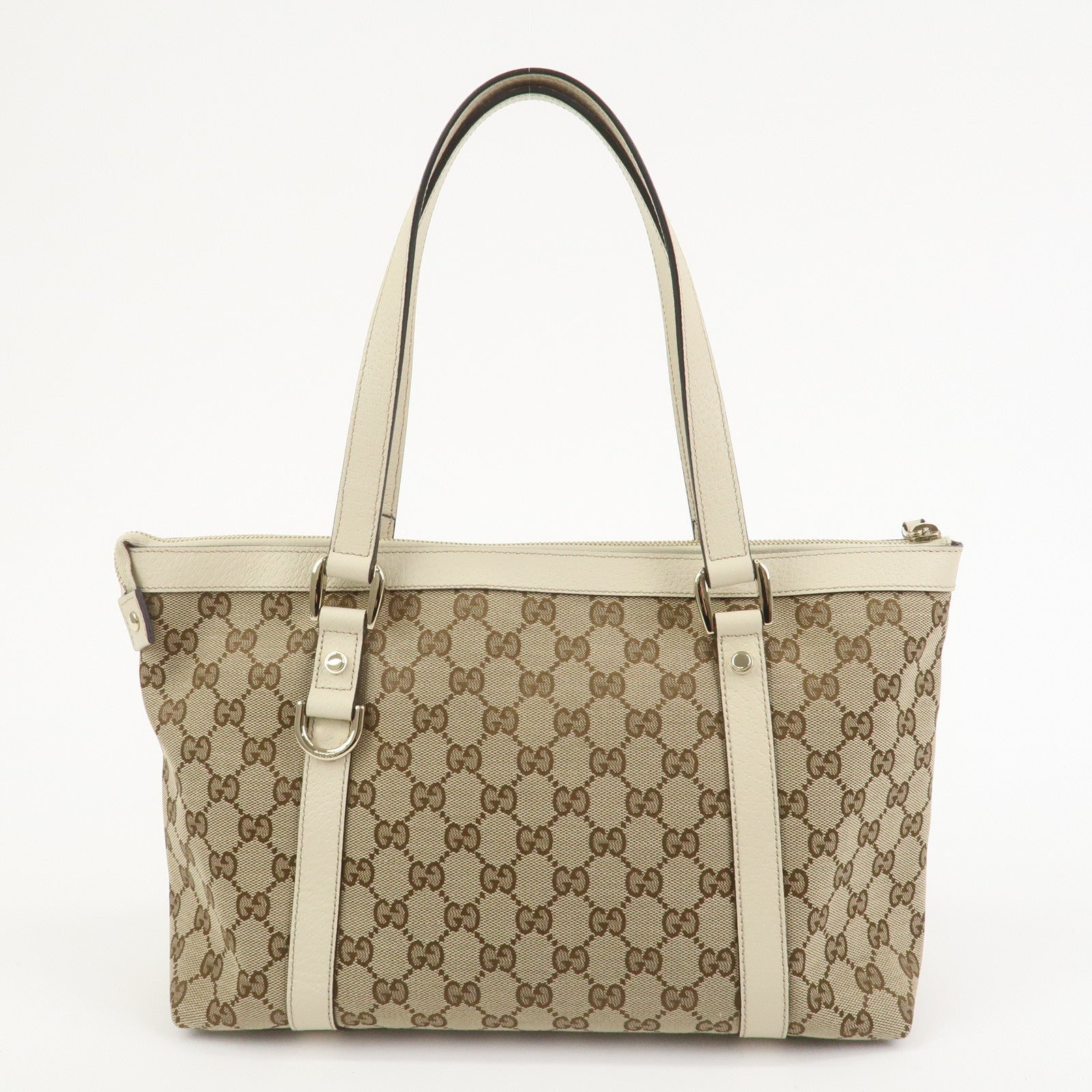 GUCCI Abbey GG Canvas Leather Tote Bag Hand Bag Brown Ivory 141470