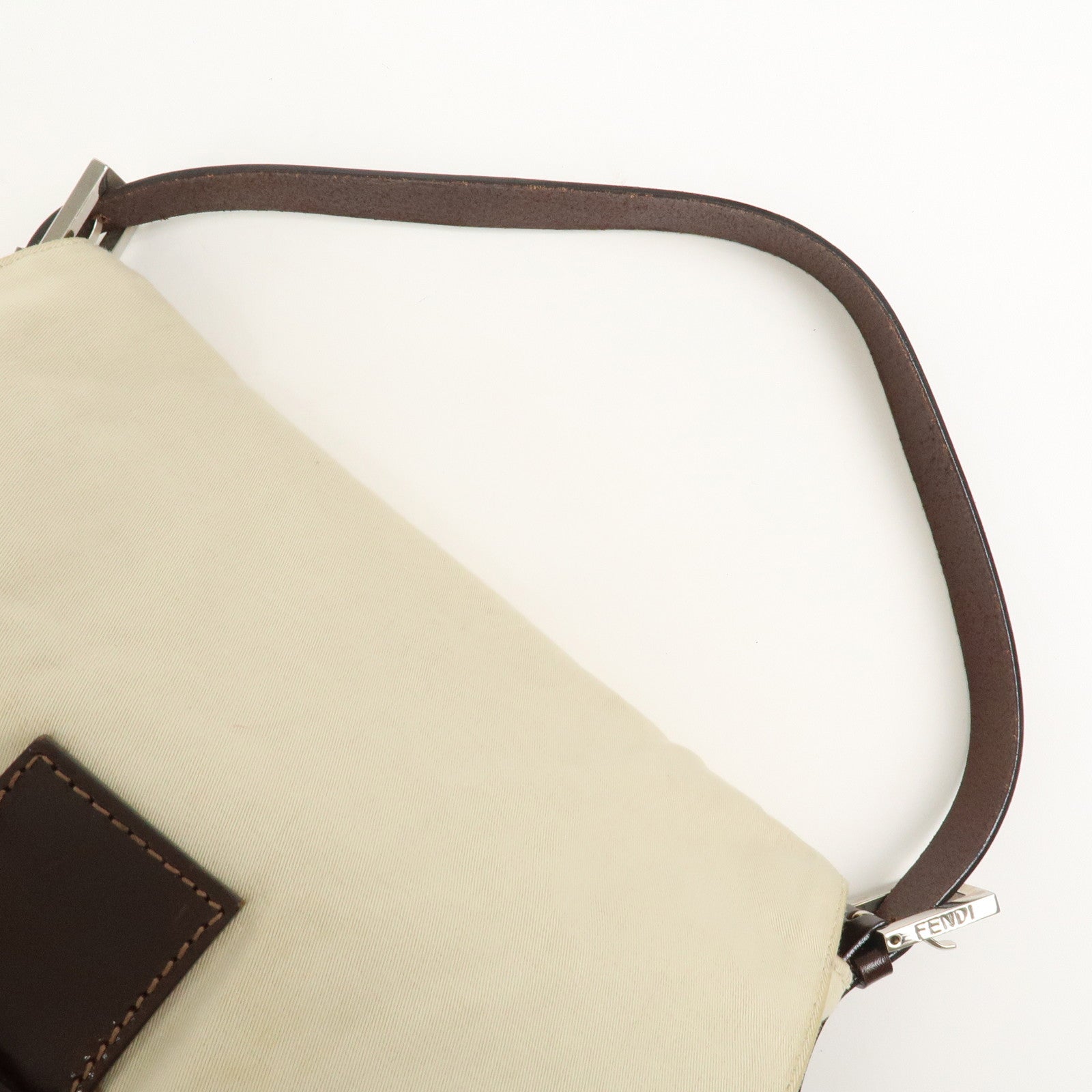 FENDI Mamma Baguette Canvas Leather Shoulder Bag Ivory Brown 26325