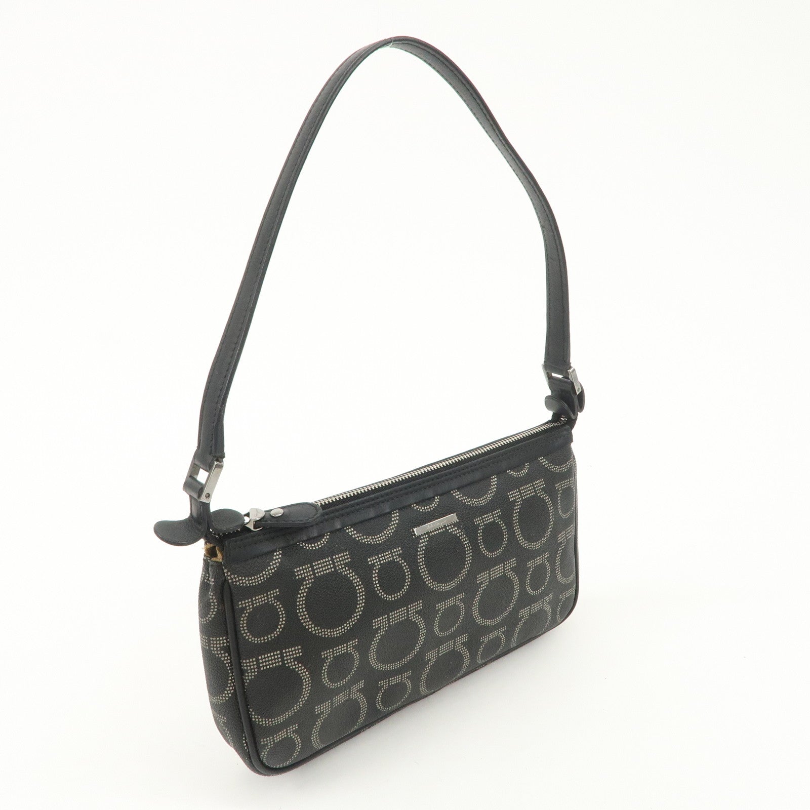 Ferragamo Gancini PVC Accessary Pouch Hand Bag Black